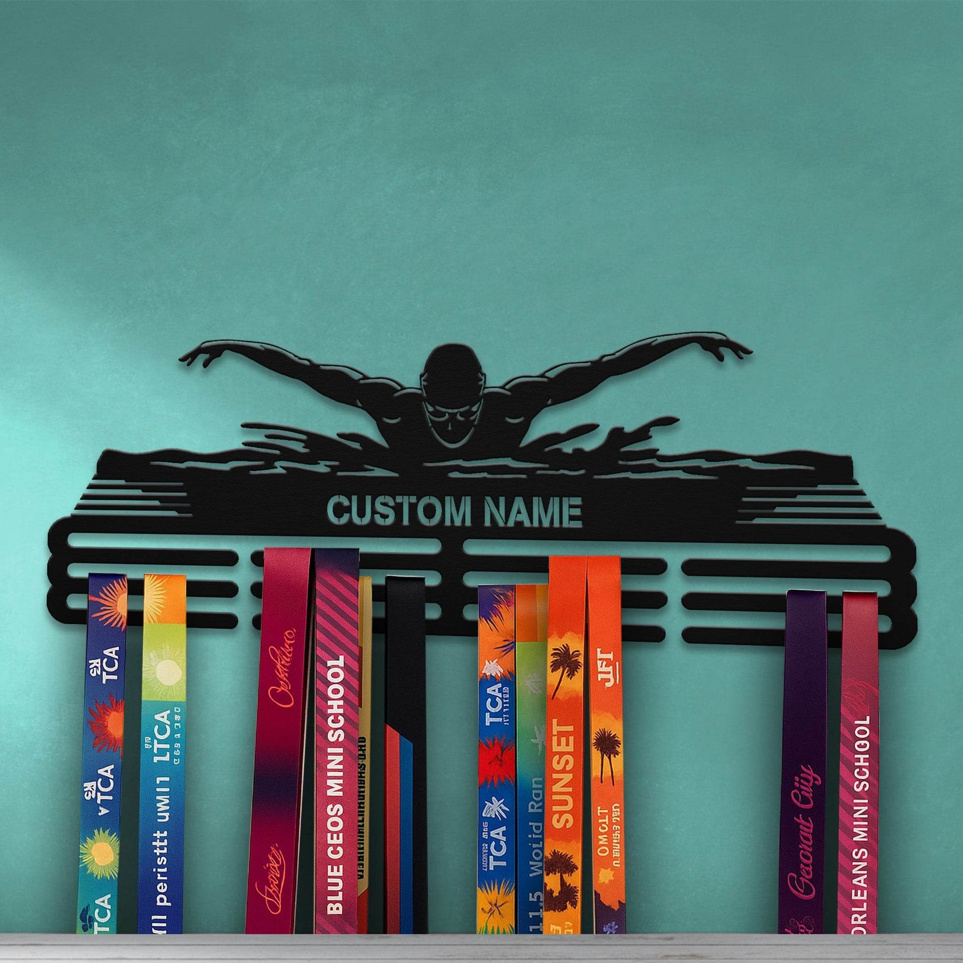 Swimming Medal Hanger – Personalized Metal Medal Holder – Stainless Steel Display Rack - Champion Hanger
