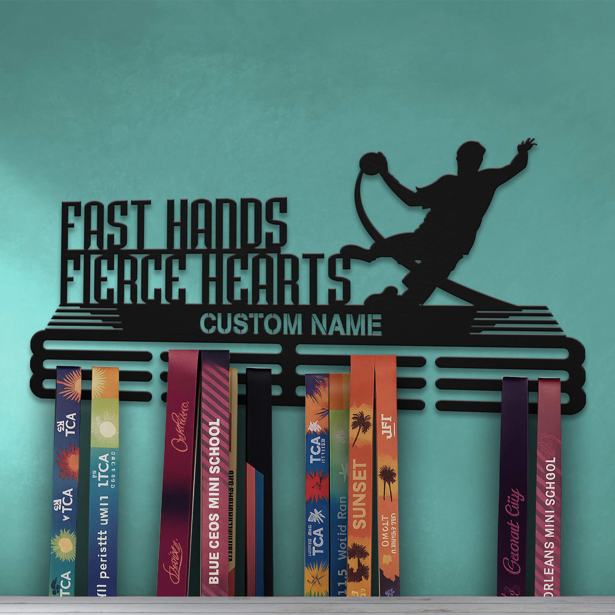 Personalized Handball Medal Hanger – Stainless Steel Medal Holder with Custom Name & Quote "Fast Hands Fierce Hearts" | ChampionHanger