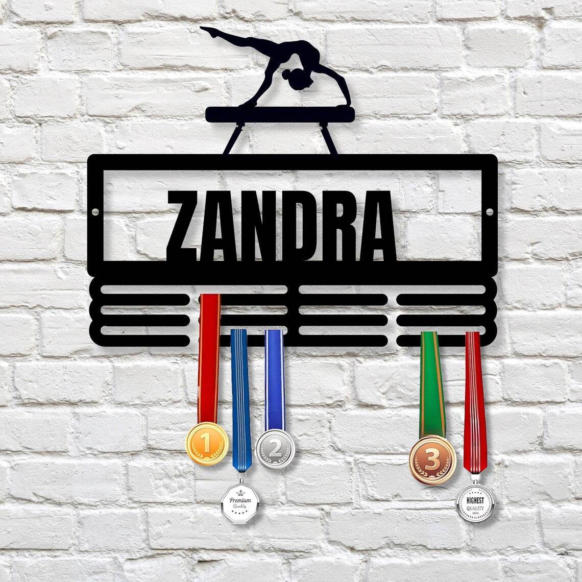 Personalized Gymnastics Medal Holder – Custom Wall Rack for Displaying Gymnast Awards and Medals - Champion Hanger