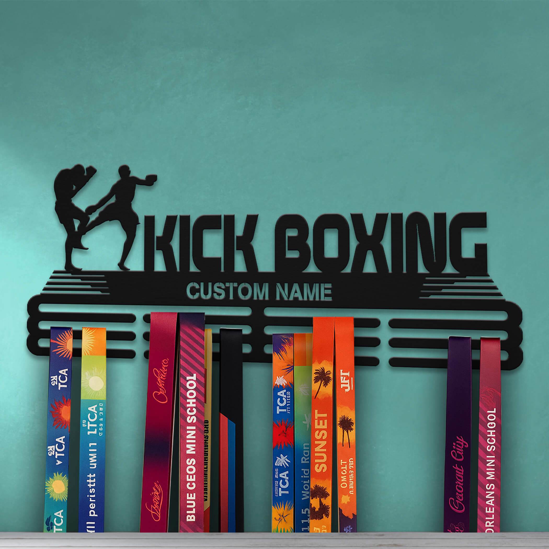 Personalized Kickboxing Medal Holder – Stainless Steel Wall Rack for Kickboxing Awards and Medals - Champion Hanger