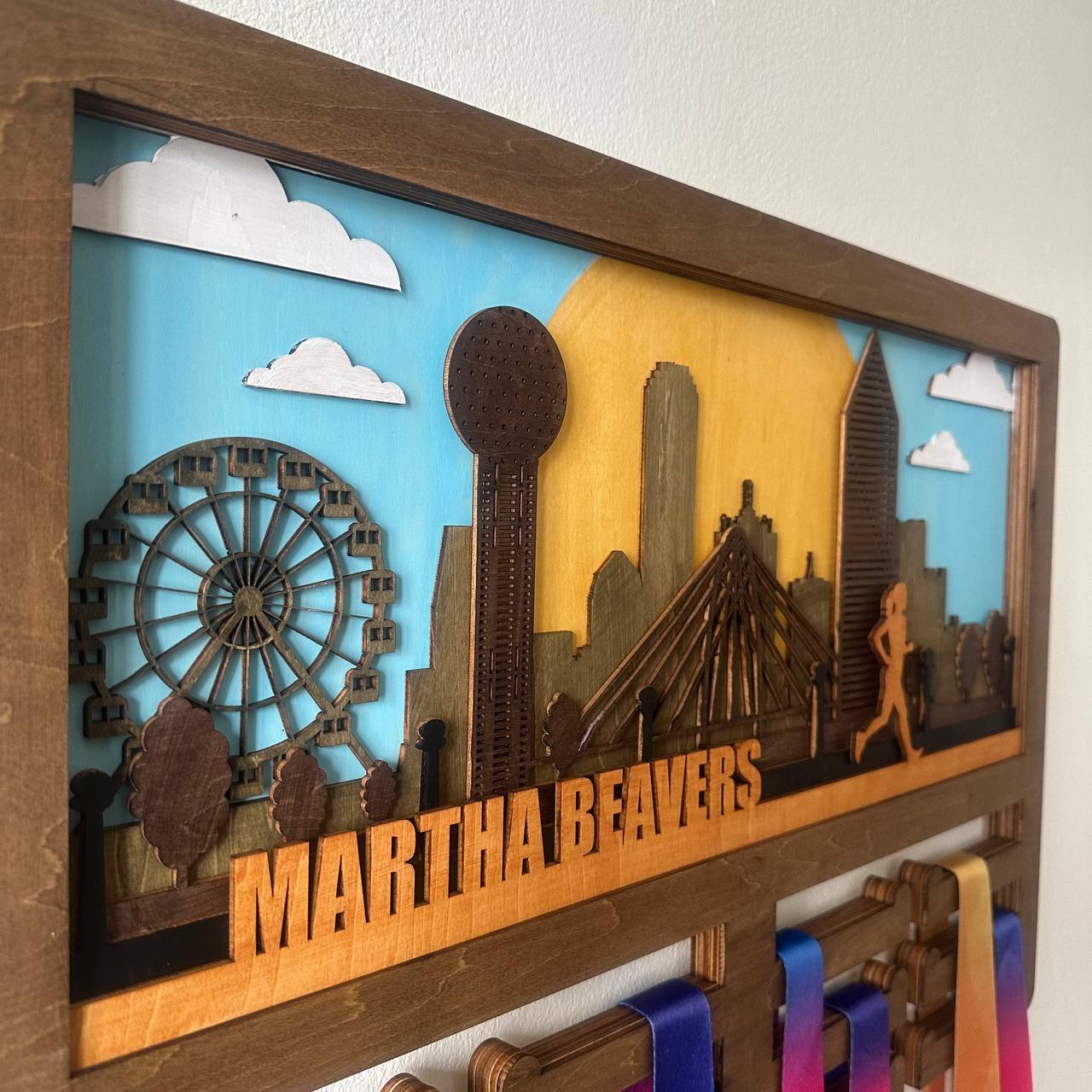 Custom Wooden Medal Hanger for Runners & Cyclists | Dallas City Design | Personalized Display by ChampionHanger