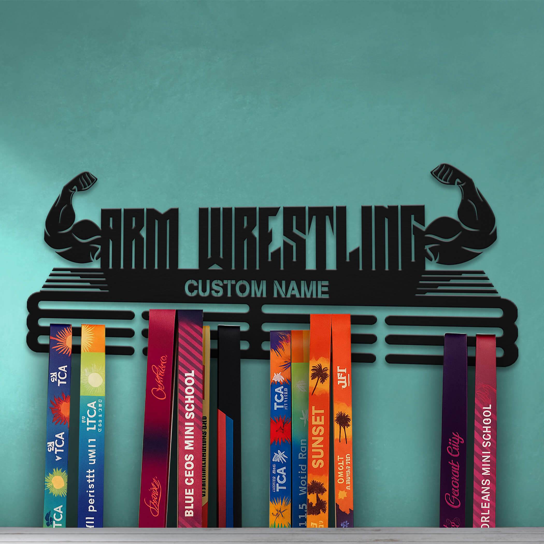 Personalized Arm Wrestling Medal Holder – Custom Metal Wall Rack for Displaying Awards and Medals - Champion Hanger