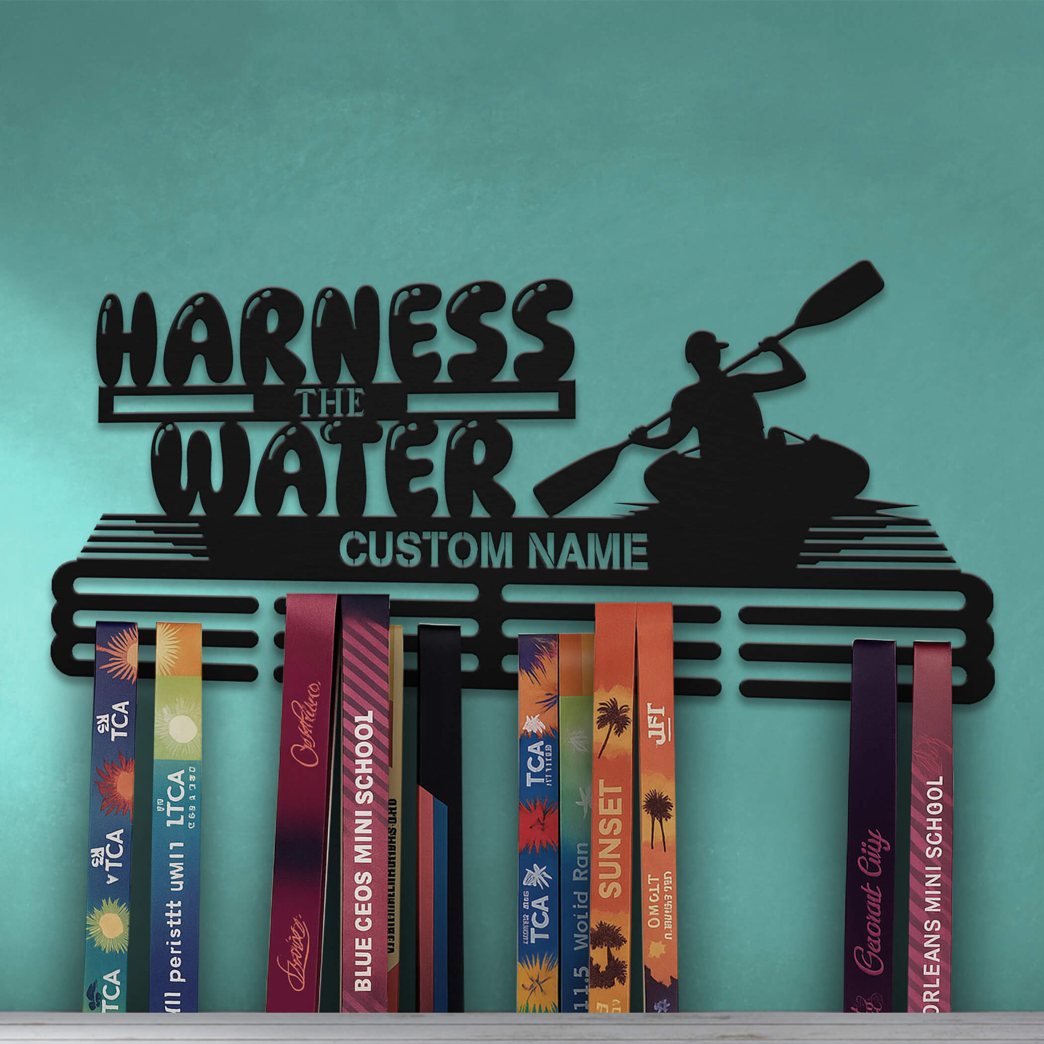 Personalized Kayak Medal Hanger – Stainless Steel Medal Holder with “Harness the Water” Quote | ChampionHanger