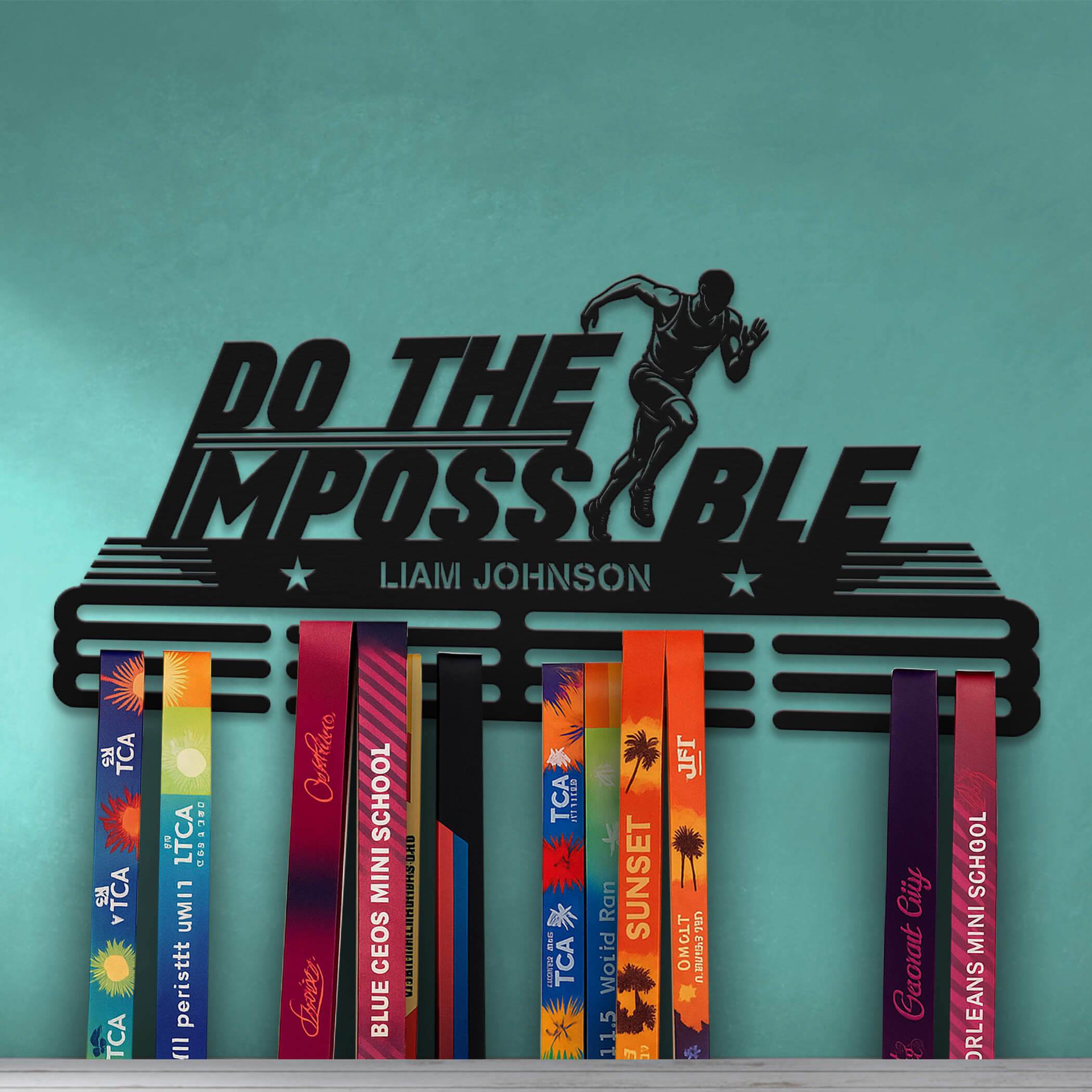 Do the Impossible Medal Hanger – Personalized Metal Medal Holder – Stainless Steel Wall Display Rack for Running Awards - Champion Hanger