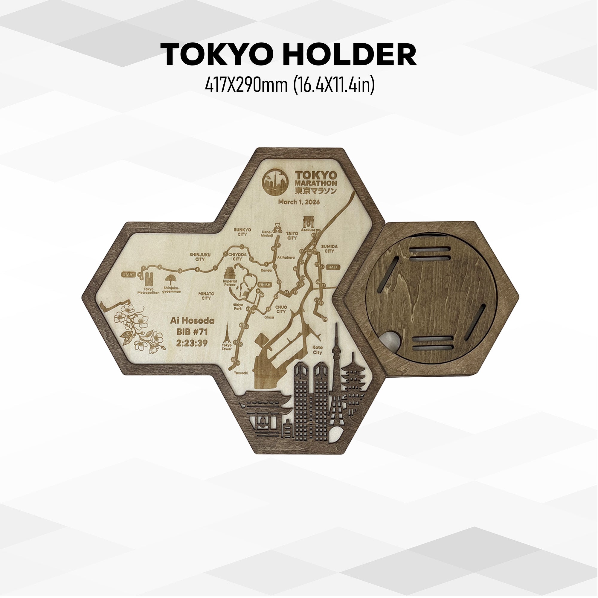Tokyo Marathon Hexagon Wooden Medal Hanger – Tokyo World Marathon Majors Medal Display