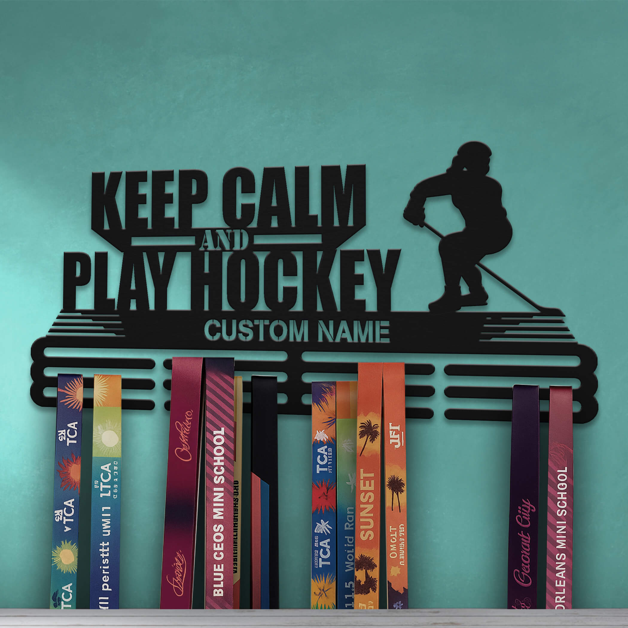 Stainless Steel Ice Hockey Medal Hanger – “Keep Calm and Play Hockey” Quote, Personalized Medal Display for Hockey Players | ChampionHanger