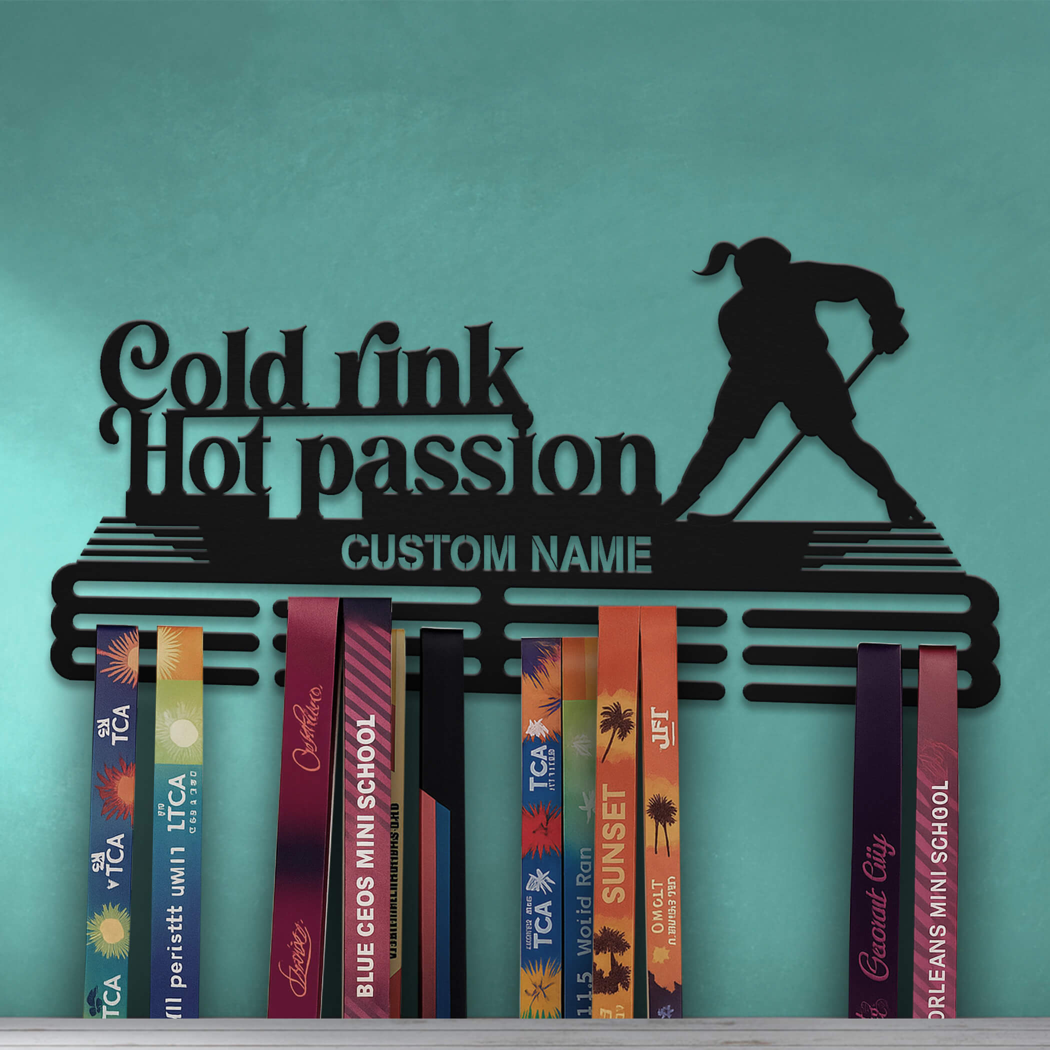 Personalized Stainless Steel Ice Hockey Medal Hanger – “Cold Rink, Hot Passion” | Custom Name Medal Display | Championhanger
