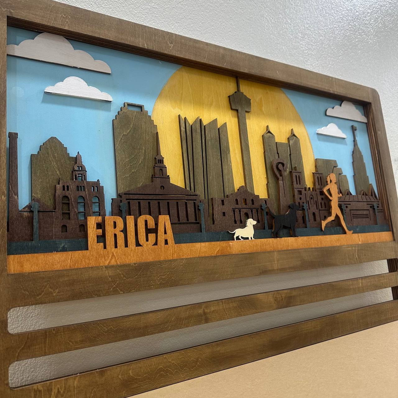 Custom Wooden Medal Hanger for Runners & Cyclists | San Antonio City Design | Personalized Display by ChampionHanger