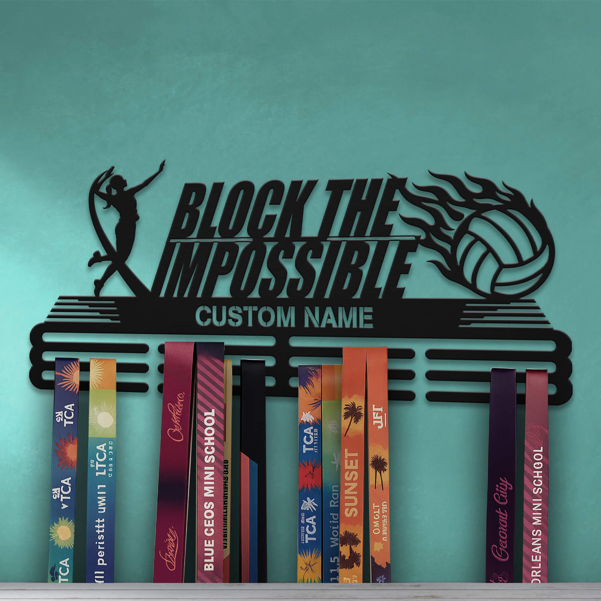 Personalized Volleyball Medal Hanger – Stainless Steel Rack with "Block the Impossible" Quote | ChampionHanger
