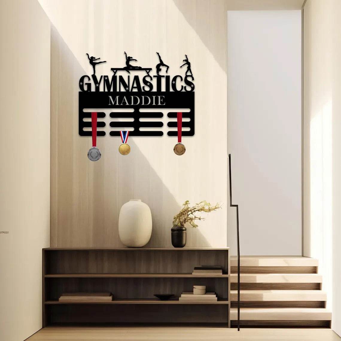 Personalized Gymnastics Medal Holder – Custom Wall Rack for Displaying Gymnast Awards and Medals - Champion Hanger
