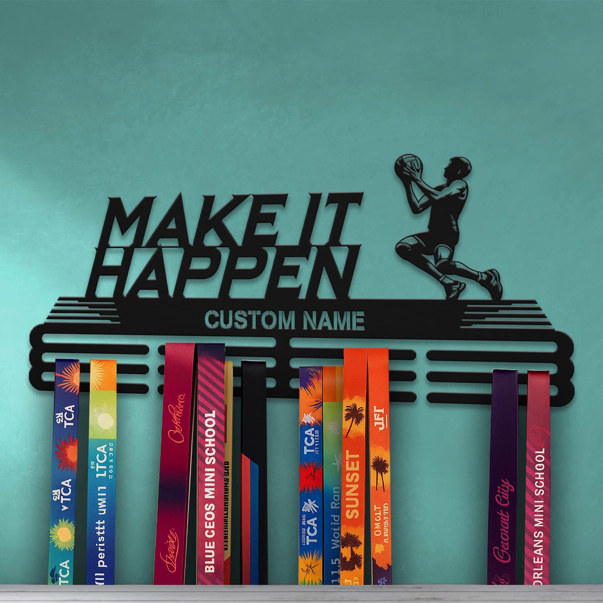 Make it Happen Basketball Medal Display Rack – Stainless Steel Personalized Medal Hanger for Basketball Players - Champion Hanger