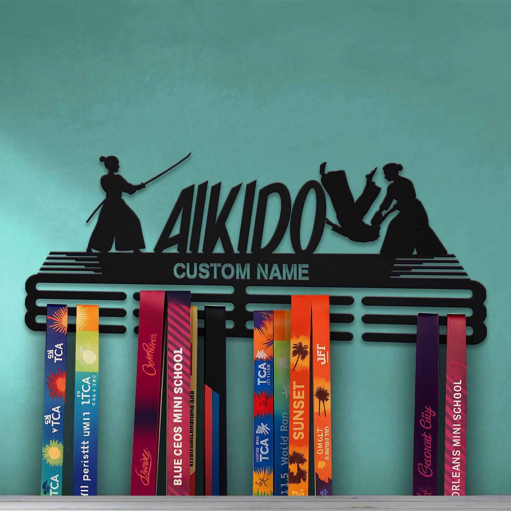 Personalized Aikido Medal Holder – Stainless Steel Wall Rack for Displaying Aikido Awards - Champion Hanger