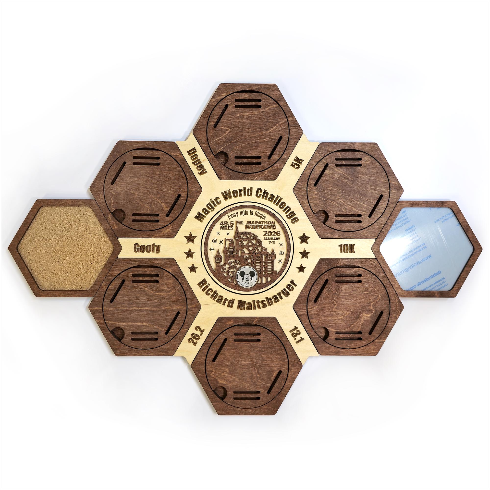 Magic World Marathon Hexagon medal hanger - Running Medal Display