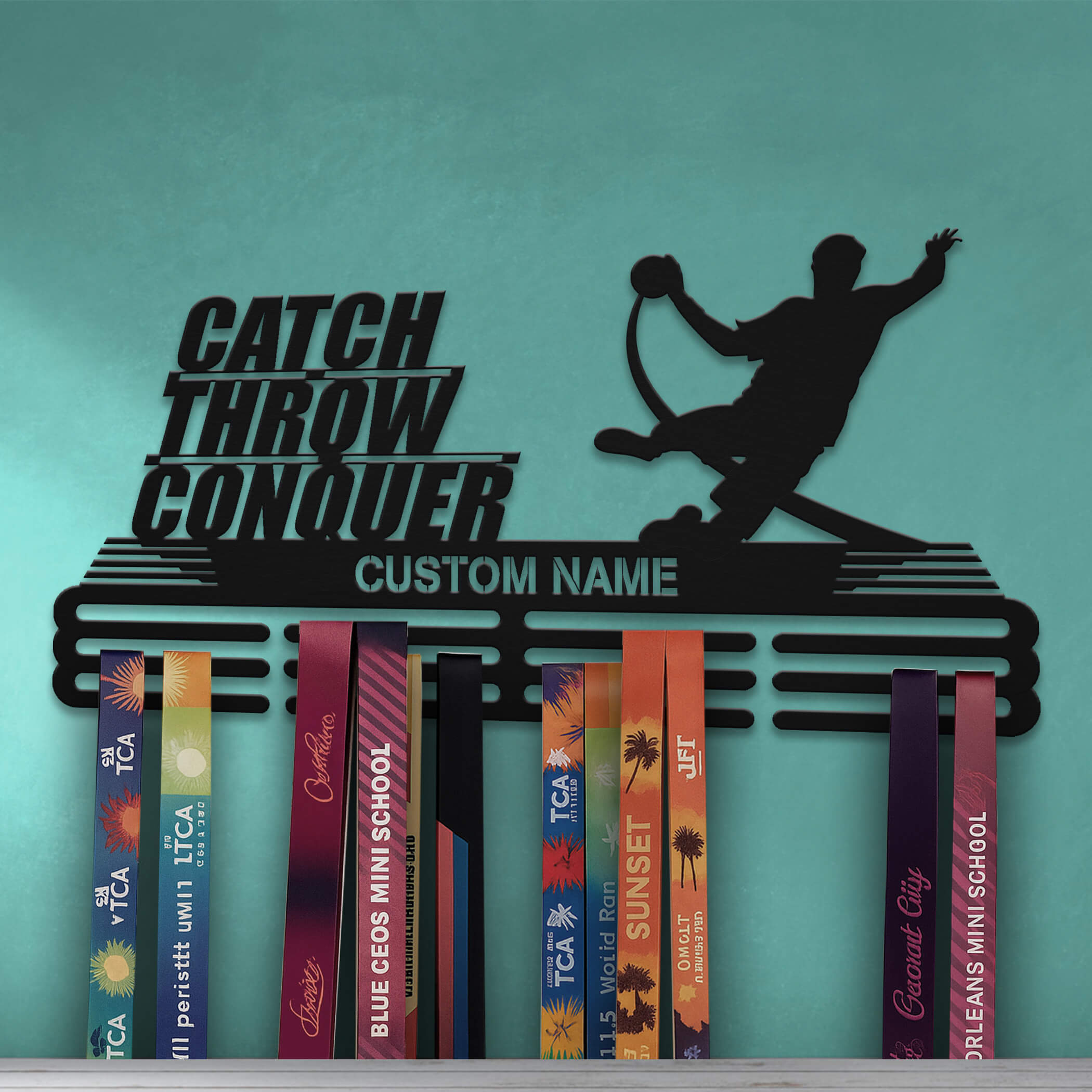 Personalized Handball Medal Hanger – Stainless Steel Medal Holder with Custom Name & “Catch Throw Conquer” Quote | ChampionHanger