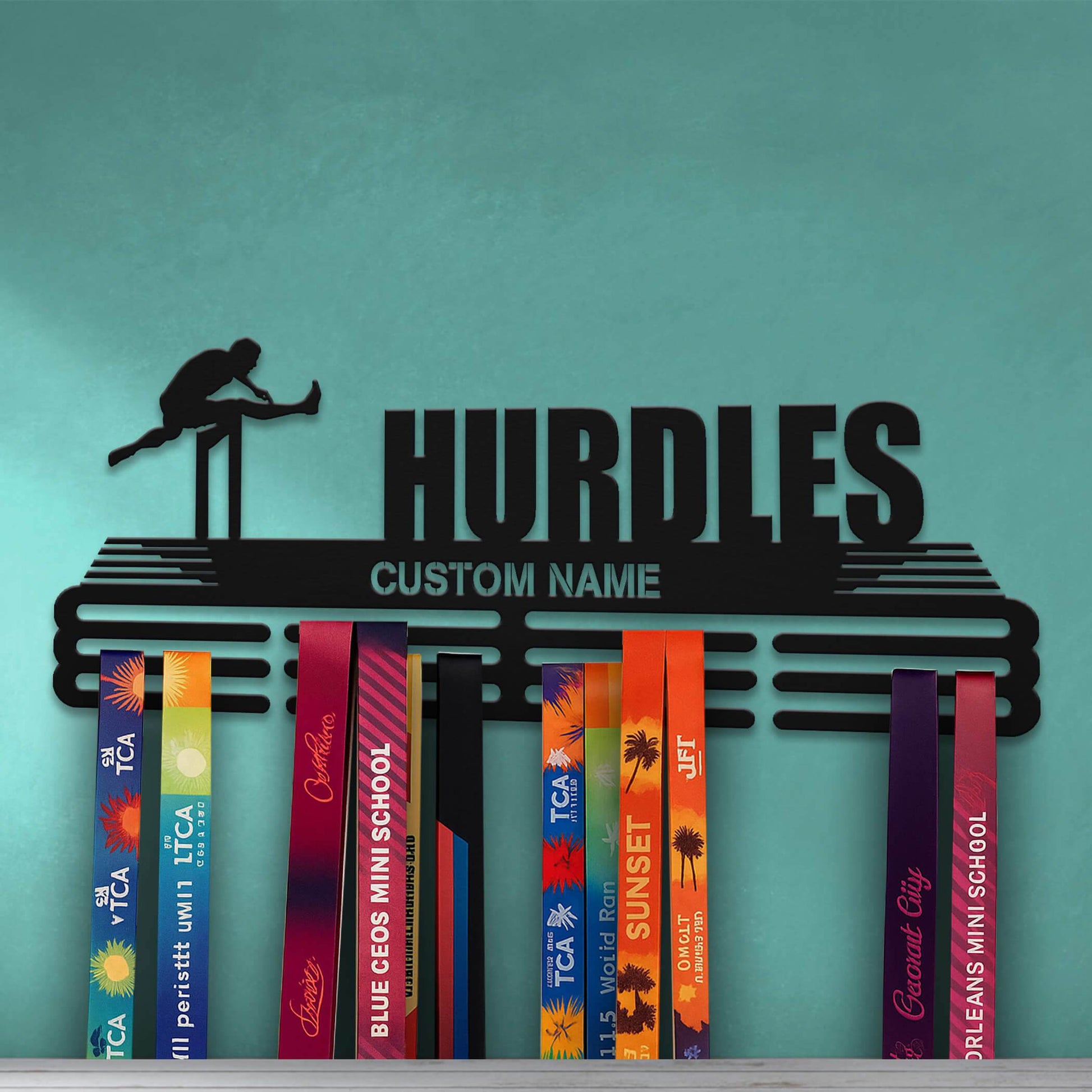 Hurdles Medal Hanger – Personalized Metal Medal Holder – Stainless Steel Wall Display Rack for Track & Field Awards - Champion Hanger