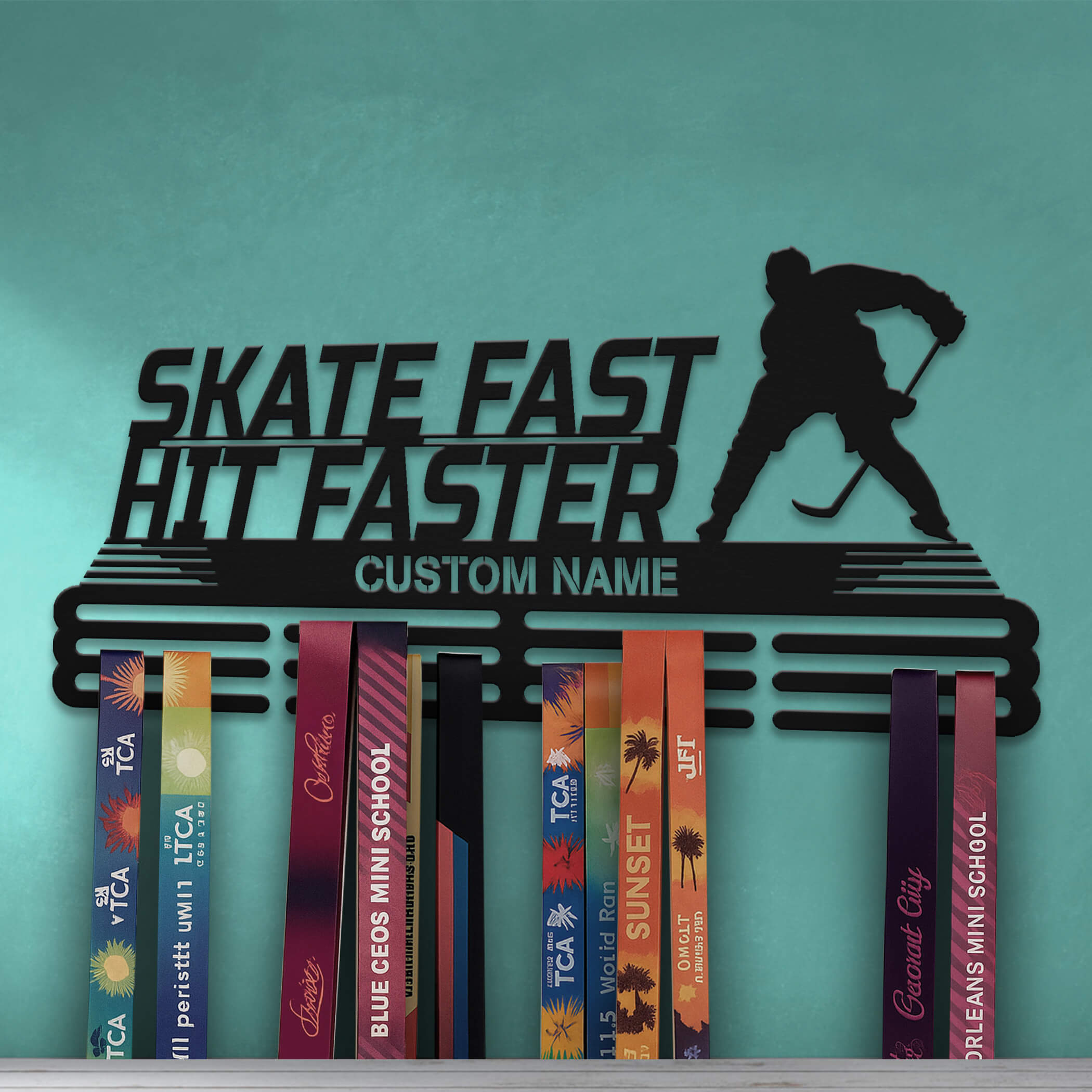 Personalized Stainless Steel Ice Hockey Medal Hanger – “Skate Fast, Hit Faster” Custom Name | Championhanger