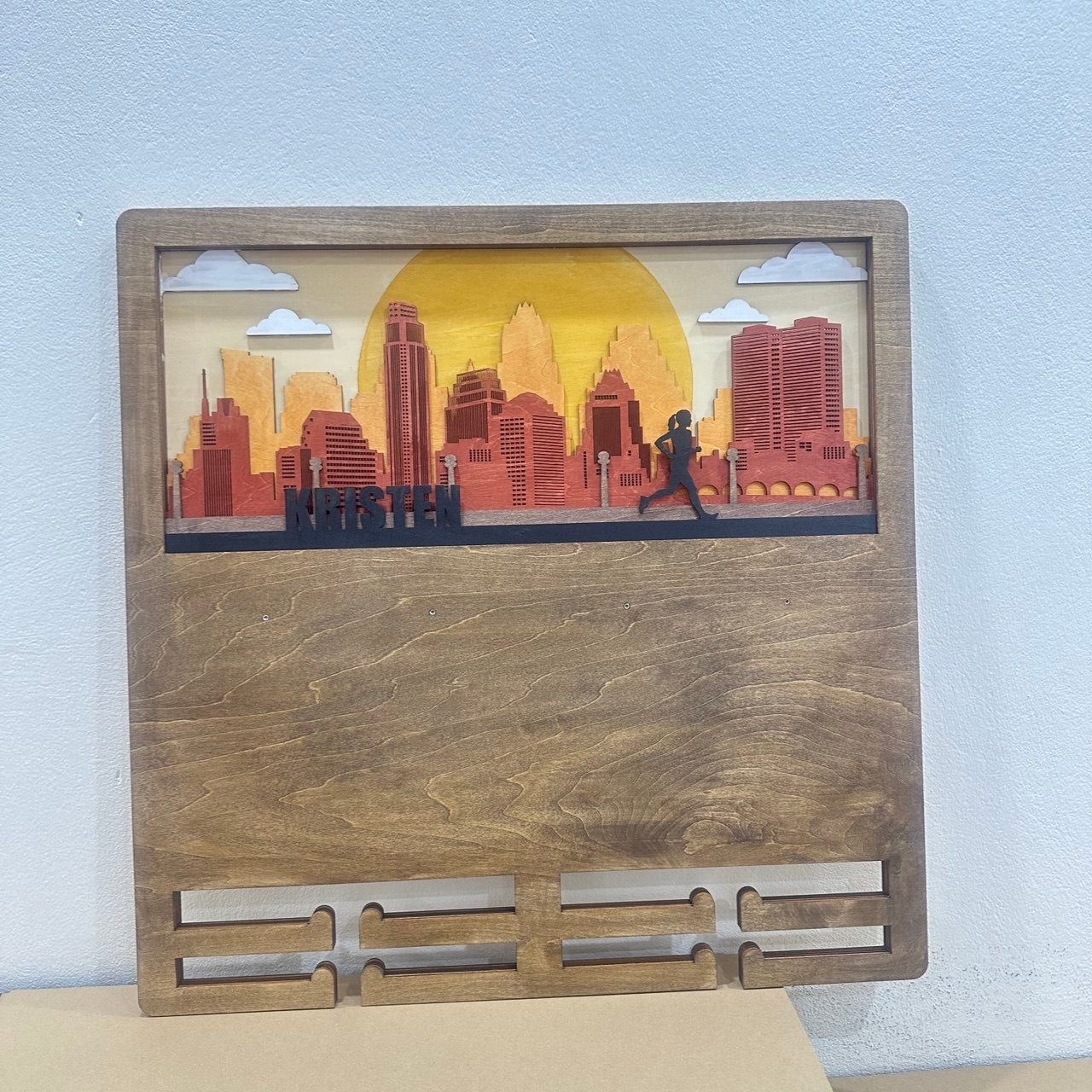 Custom Wooden Medal Hanger for Runners & Cyclists | Austin City Design | Personalized Display by ChampionHanger