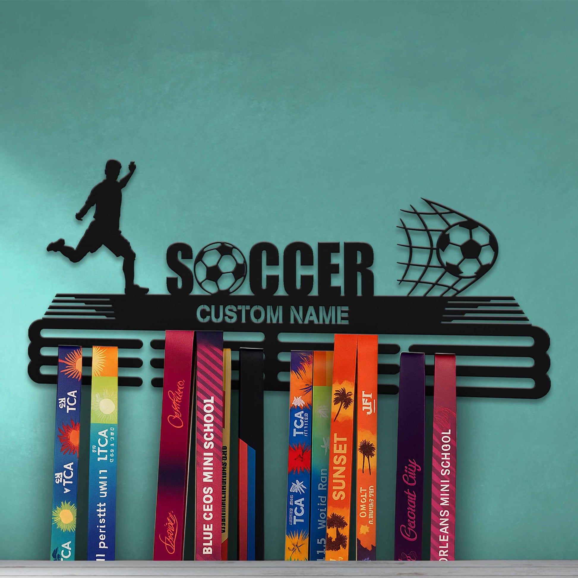 Soccer Player Medal Hanger – Personalized Metal Medal Holder – Stainless Steel Display Rack - Champion Hanger