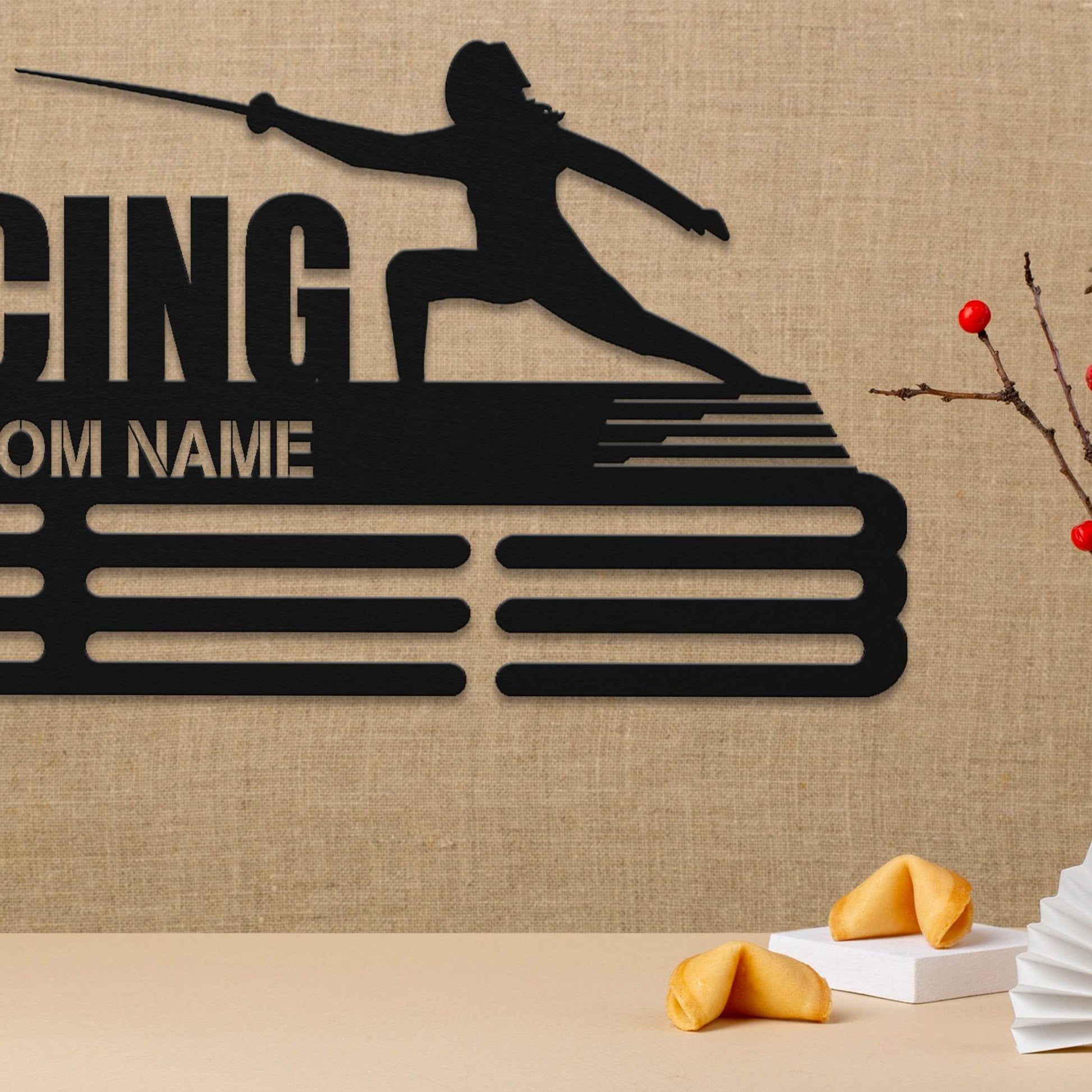 Fencing Medal Hanger – Personalized Metal Medal Holder – Stainless Steel Wall Display Rack for Fencing Awards - Champion Hanger