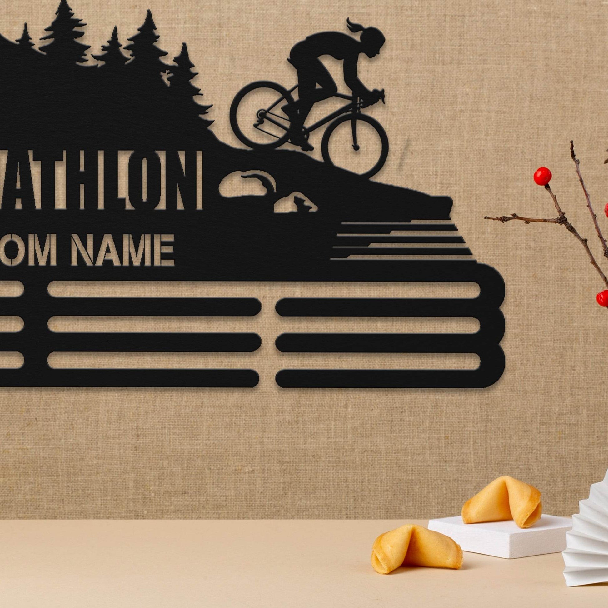 Duathlon Medal Hanger – Personalized Metal Medal Holder – Stainless Steel Display Rack for Running & Cycling Awards - Champion Hanger