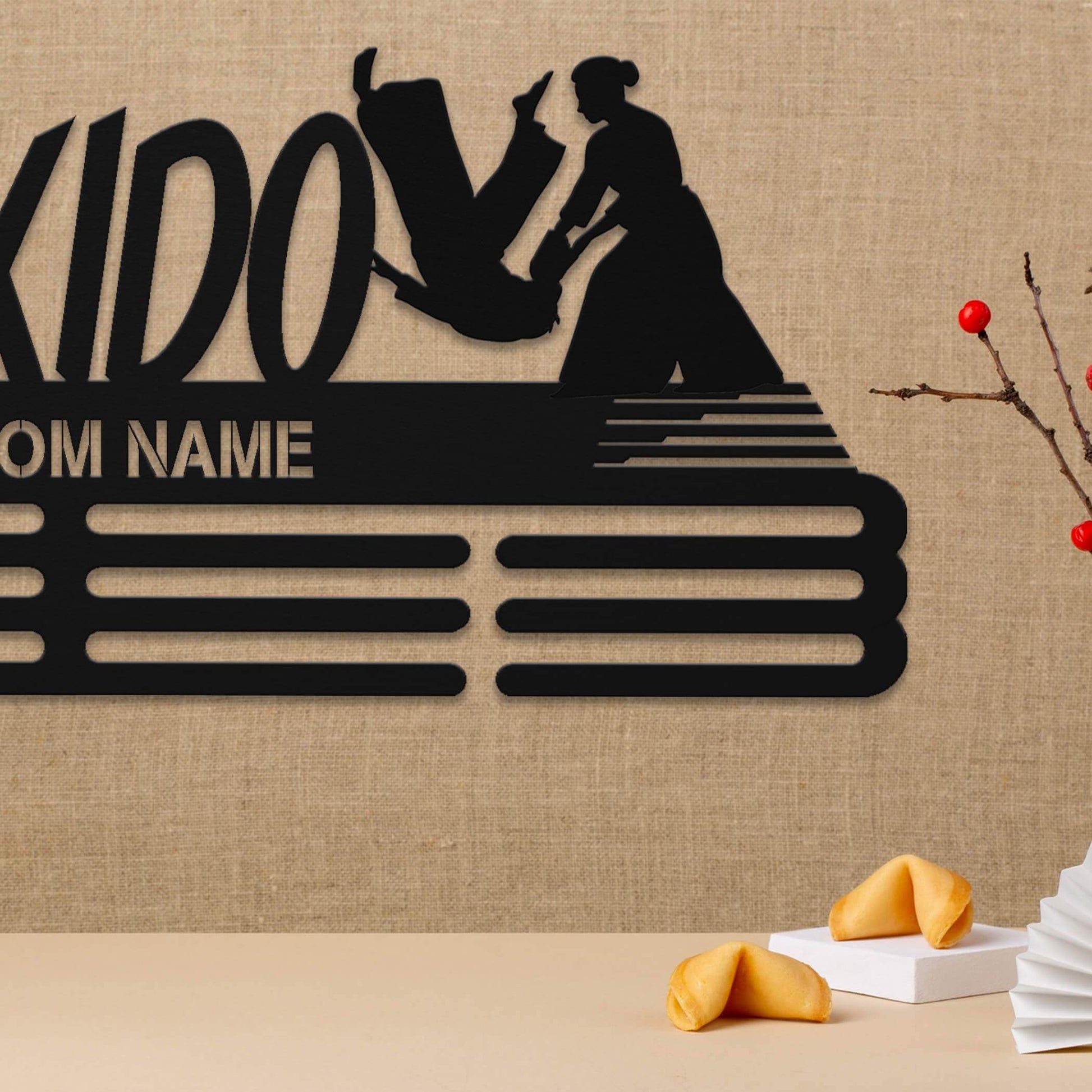 Personalized Aikido Medal Holder – Stainless Steel Wall Rack for Displaying Aikido Awards - Champion Hanger