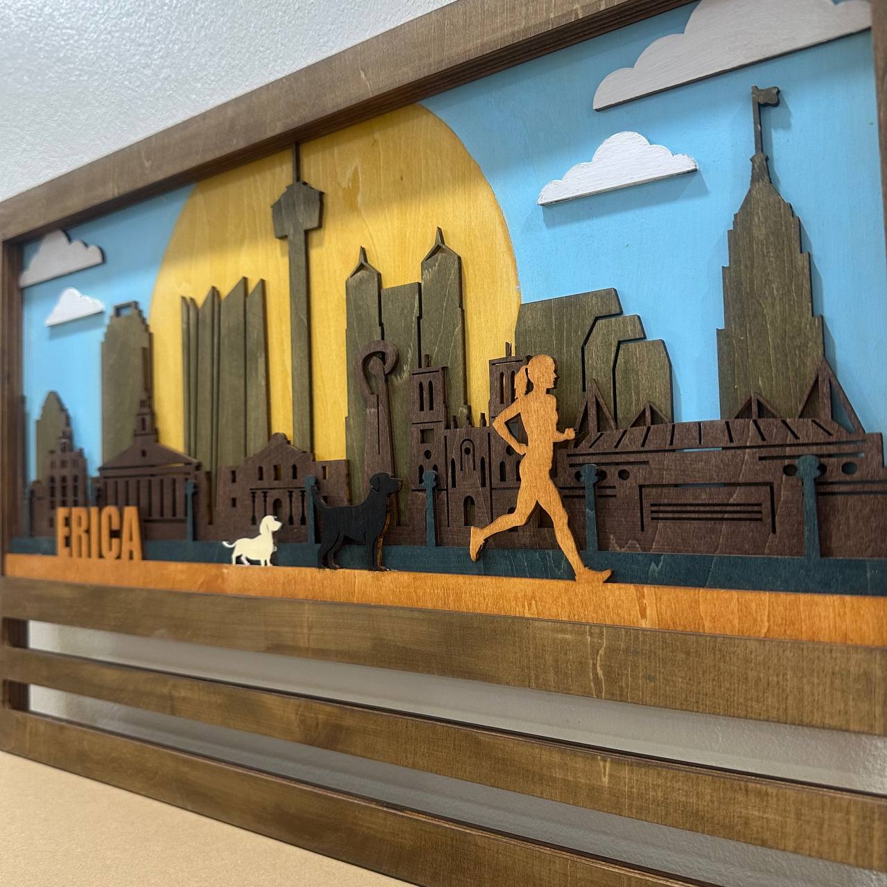 Custom Wooden Medal Hanger for Runners & Cyclists | San Antonio City Design | Personalized Display by ChampionHanger