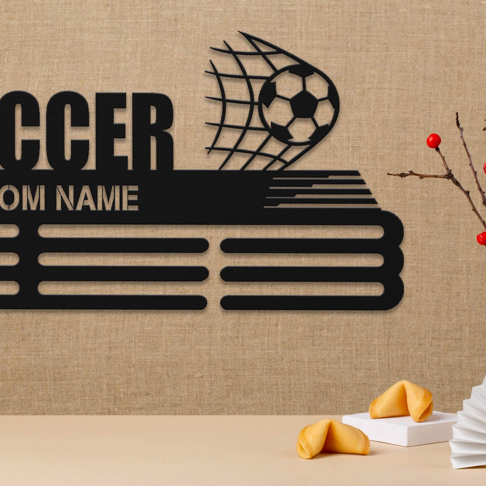 Soccer Player Medal Hanger – Personalized Metal Medal Holder – Stainless Steel Display Rack - Champion Hanger