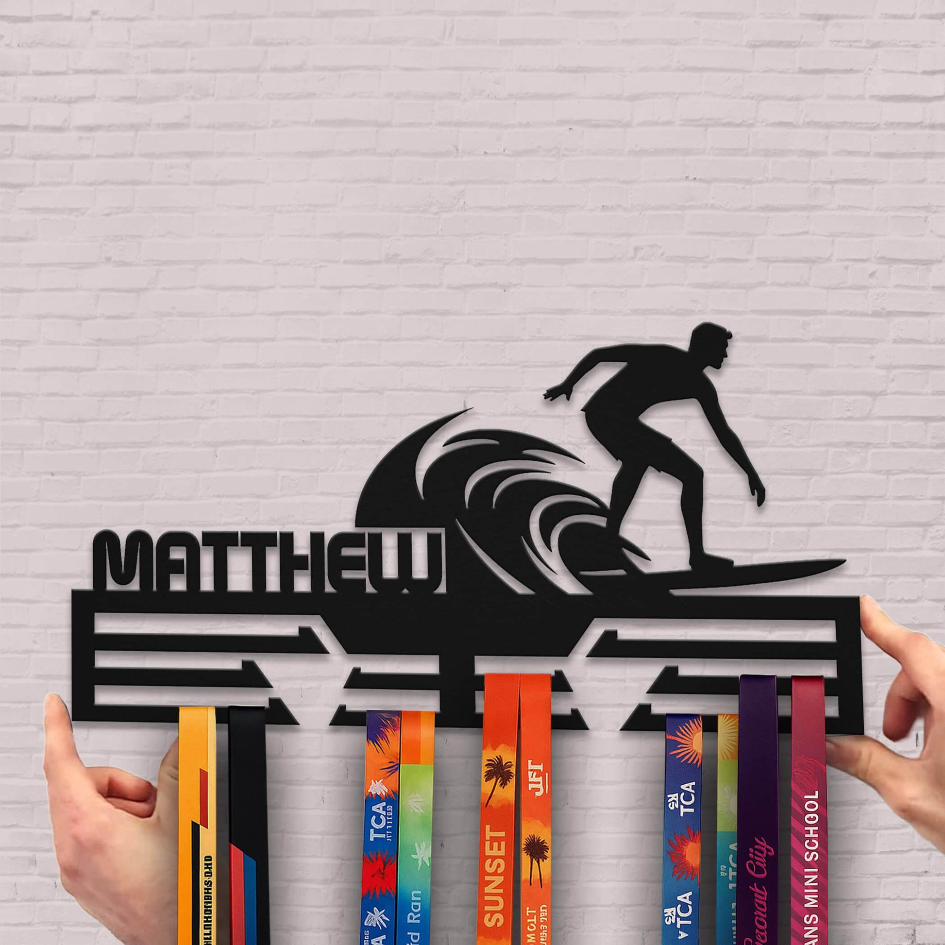 Personalized Stainless Steel Surfing Medal Hanger – Custom Wave Surf Medal Display Rack – Surfer Award Holder & Surfing Gifts - Champion Hanger
