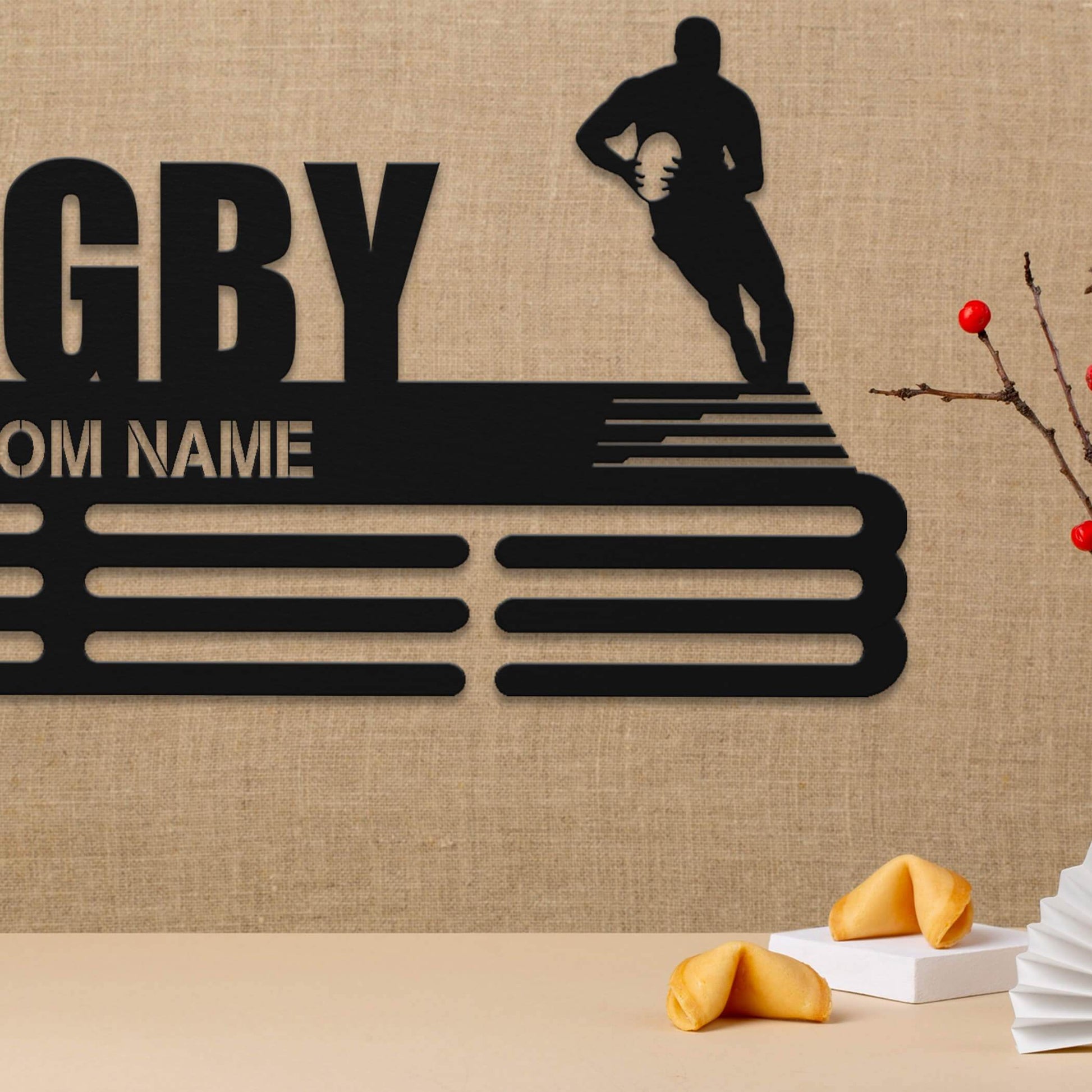 Rugby Medal Hanger – Personalized Metal Medal Holder – Stainless Steel Display Rack for Rugby Awards - Champion Hanger