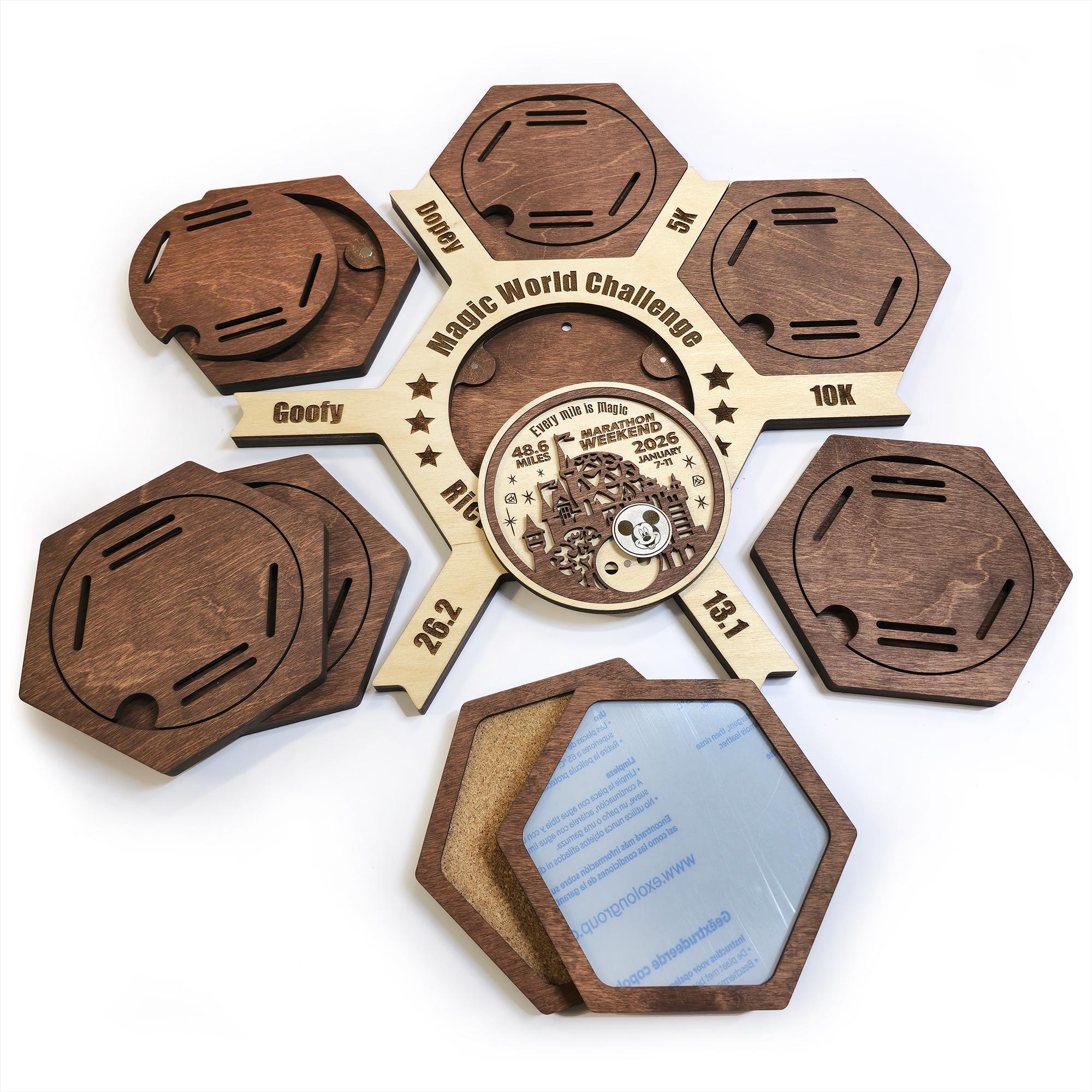 Magic World Marathon Hexagon medal hanger - Running Medal Display
