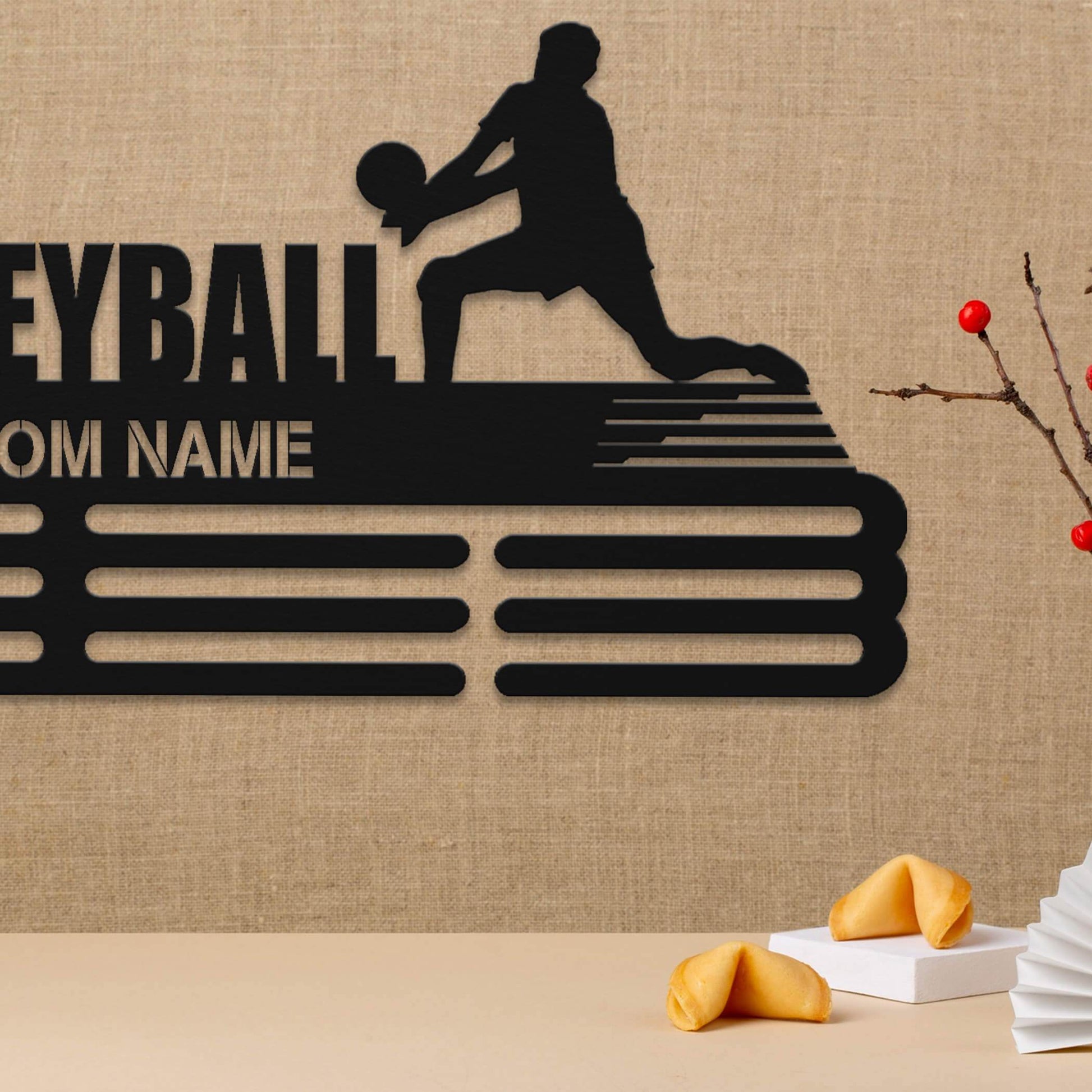Personalized Volleyball Medal Holder – Stainless Steel Wall Rack for Displaying Awards - Champion Hanger