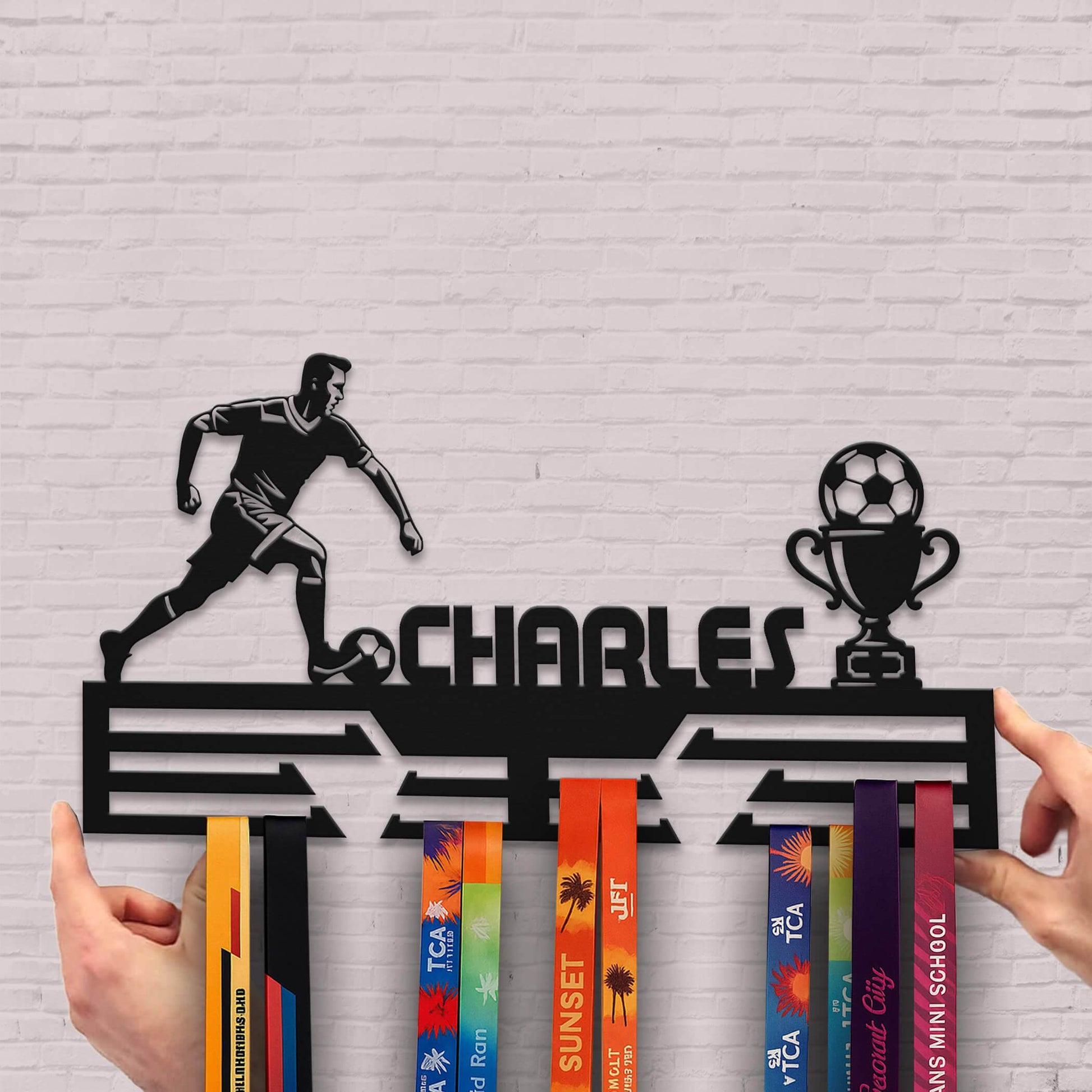Personalized Soccer Medal Rack – Durable Stainless Steel Wall Display Holder for Medals & Awards - Champion Hanger