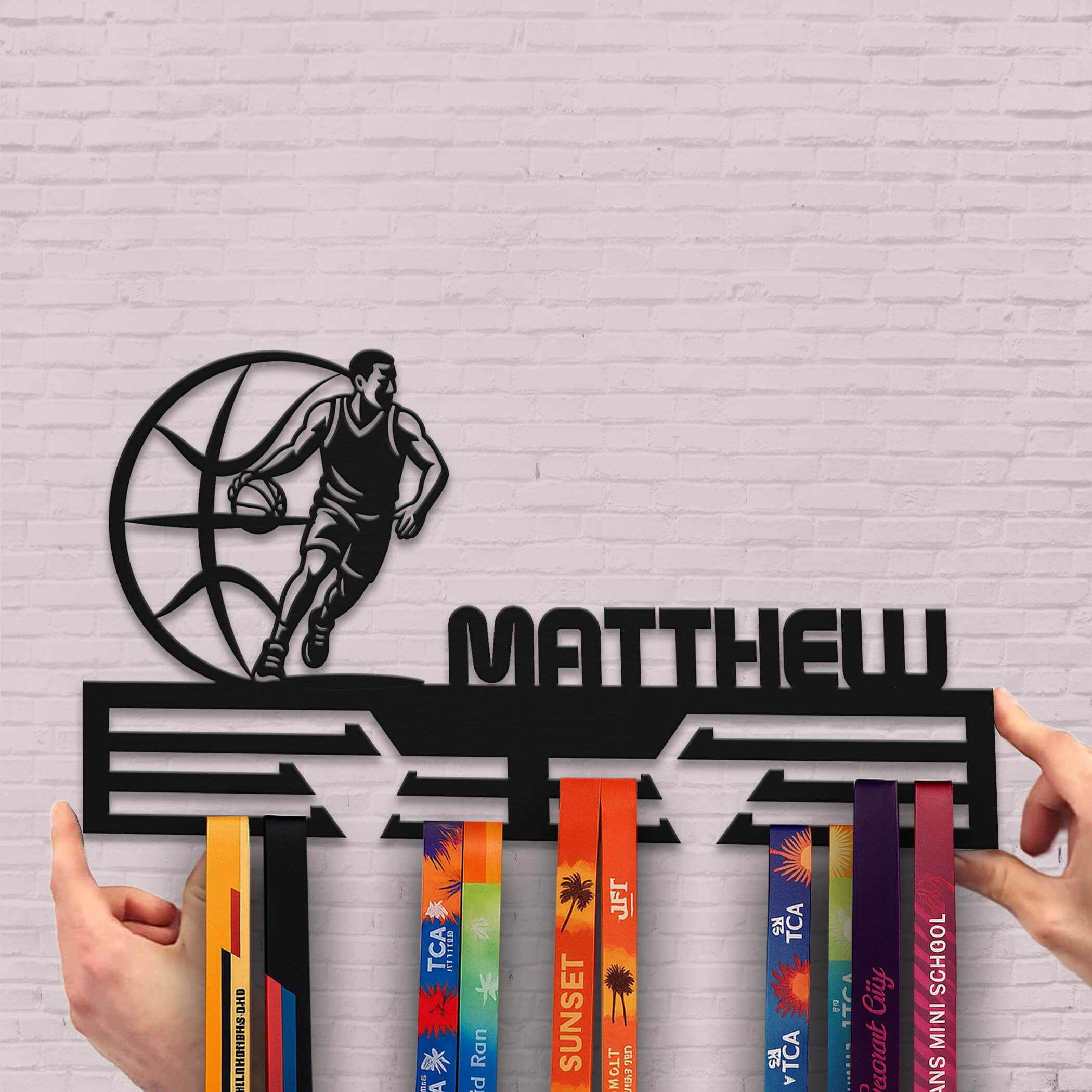Personalized Basketball Medal Holder – Metal Wall Rack for Displaying Basketball Awards & Gifts - Champion Hanger