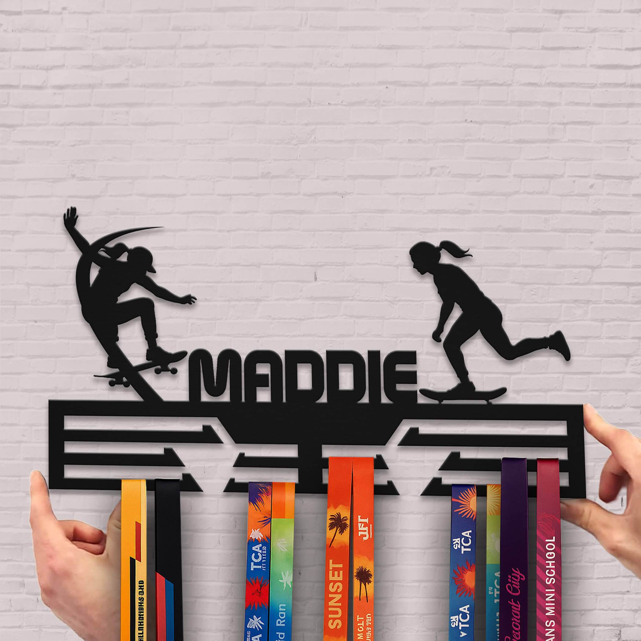 Personalized Skateboarding Medal Rack – Custom Stainless Steel Medal Display for Skater Gifts - Champion Hanger