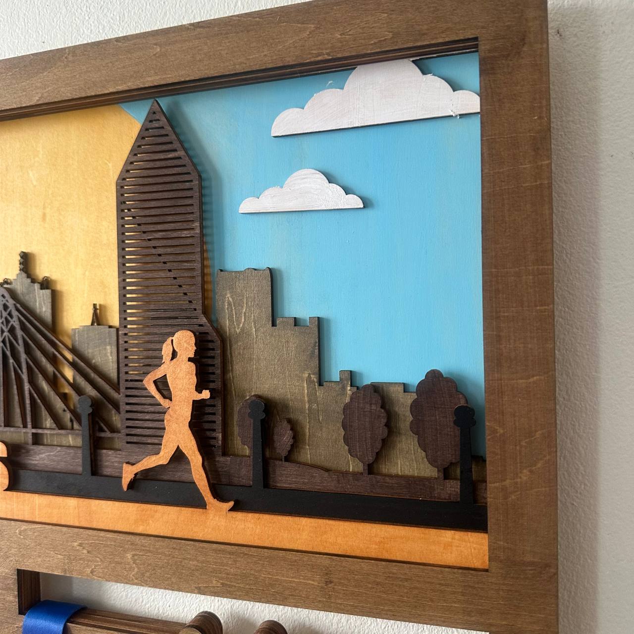 Custom Wooden Medal Hanger for Runners & Cyclists | Dallas City Design | Personalized Display by ChampionHanger