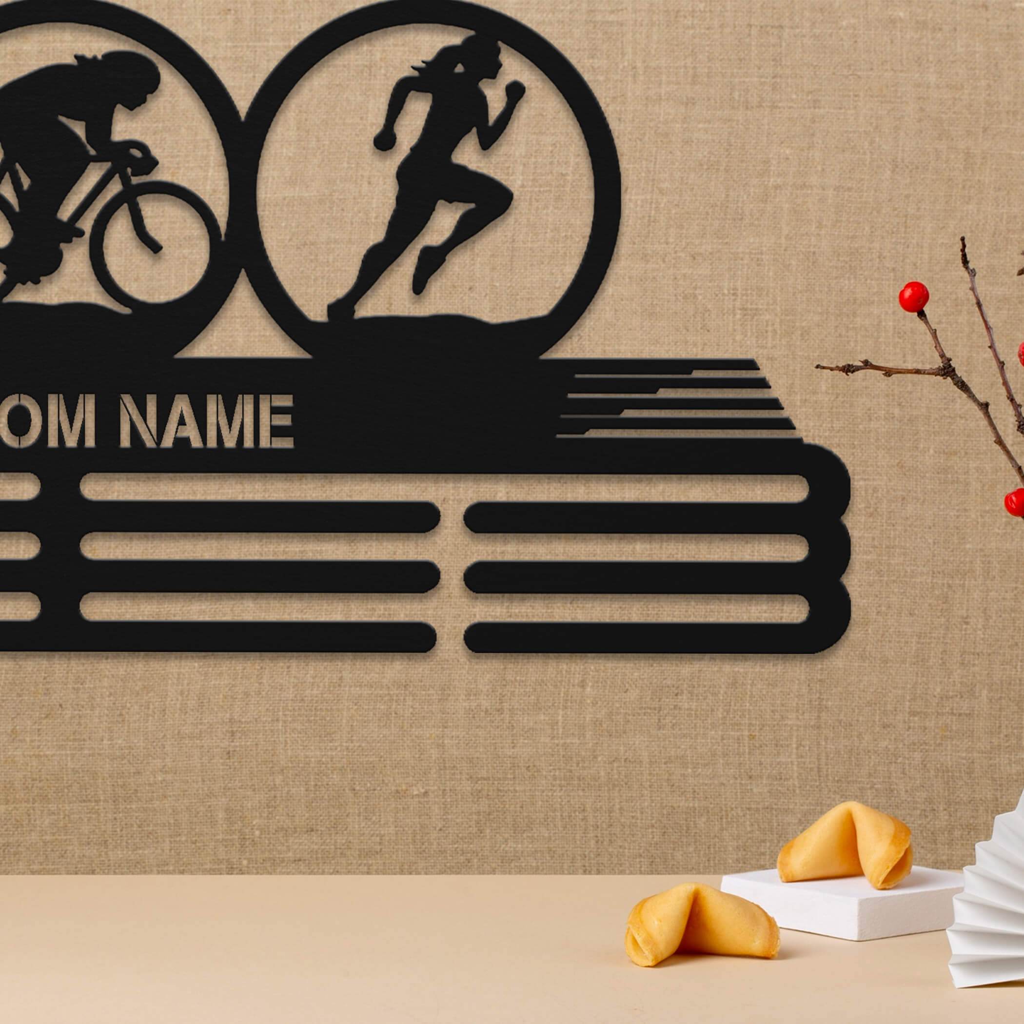 Triathlon Medal Hanger – Personalized Metal Medal Holder – Stainless Steel Wall Display Rack for Triathlon Awards - Champion Hanger