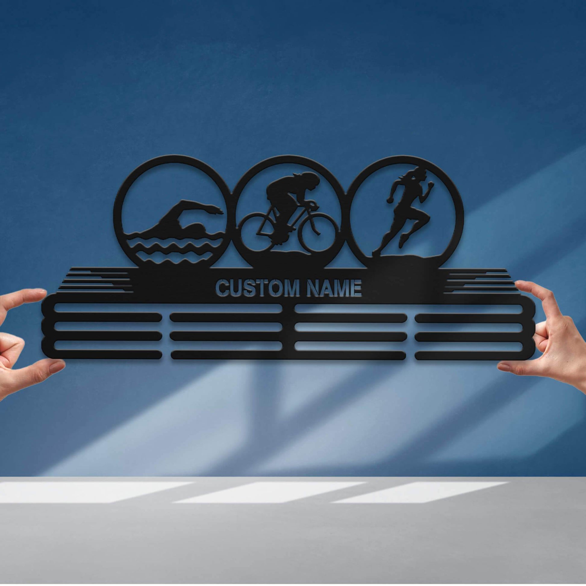 Triathlon Medal Hanger – Personalized Metal Medal Holder – Stainless Steel Wall Display Rack for Triathlon Awards - Champion Hanger