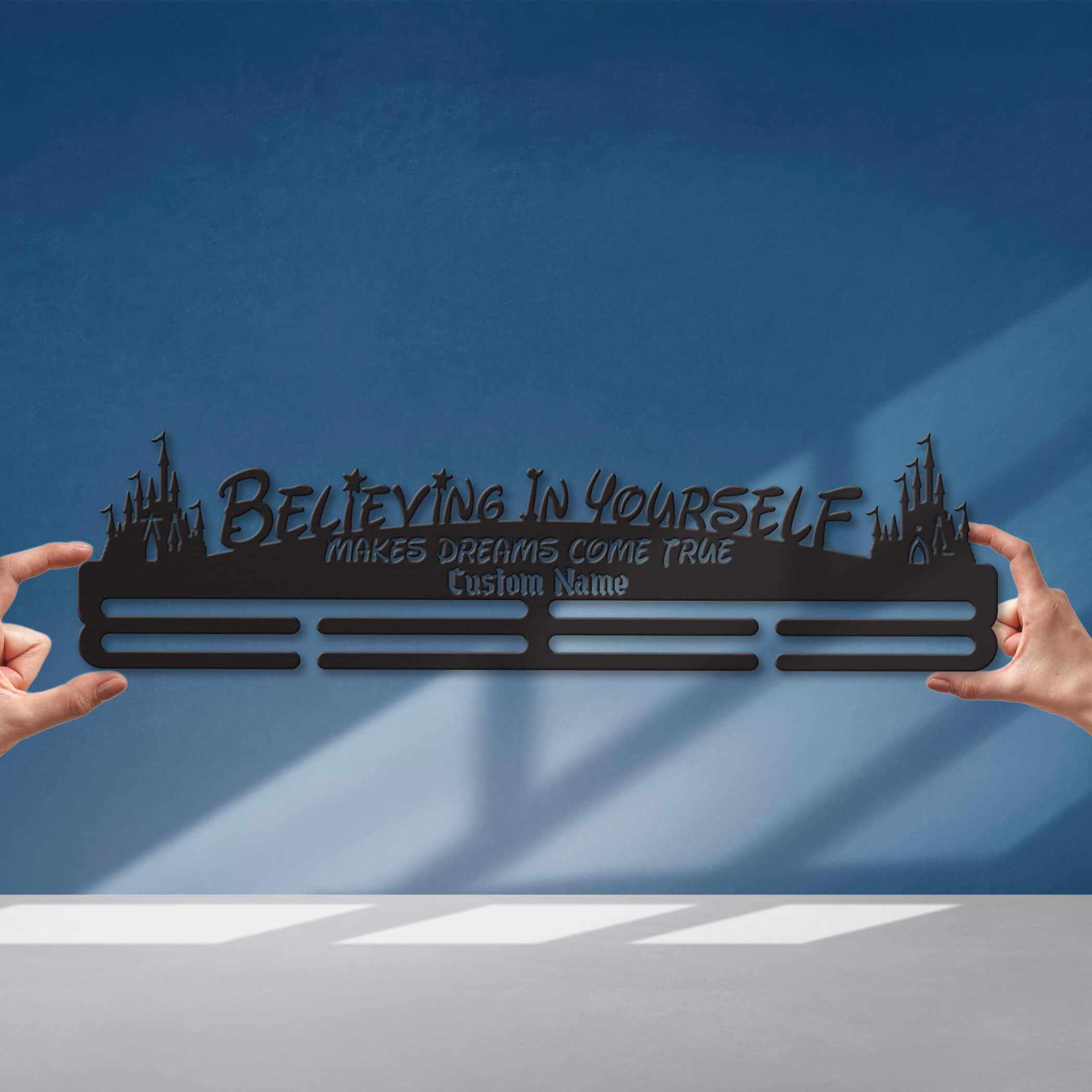 Stainless Steel Medal Hanger – Enchanted Marathon Theme with Inspirational Quote | ChampionHanger