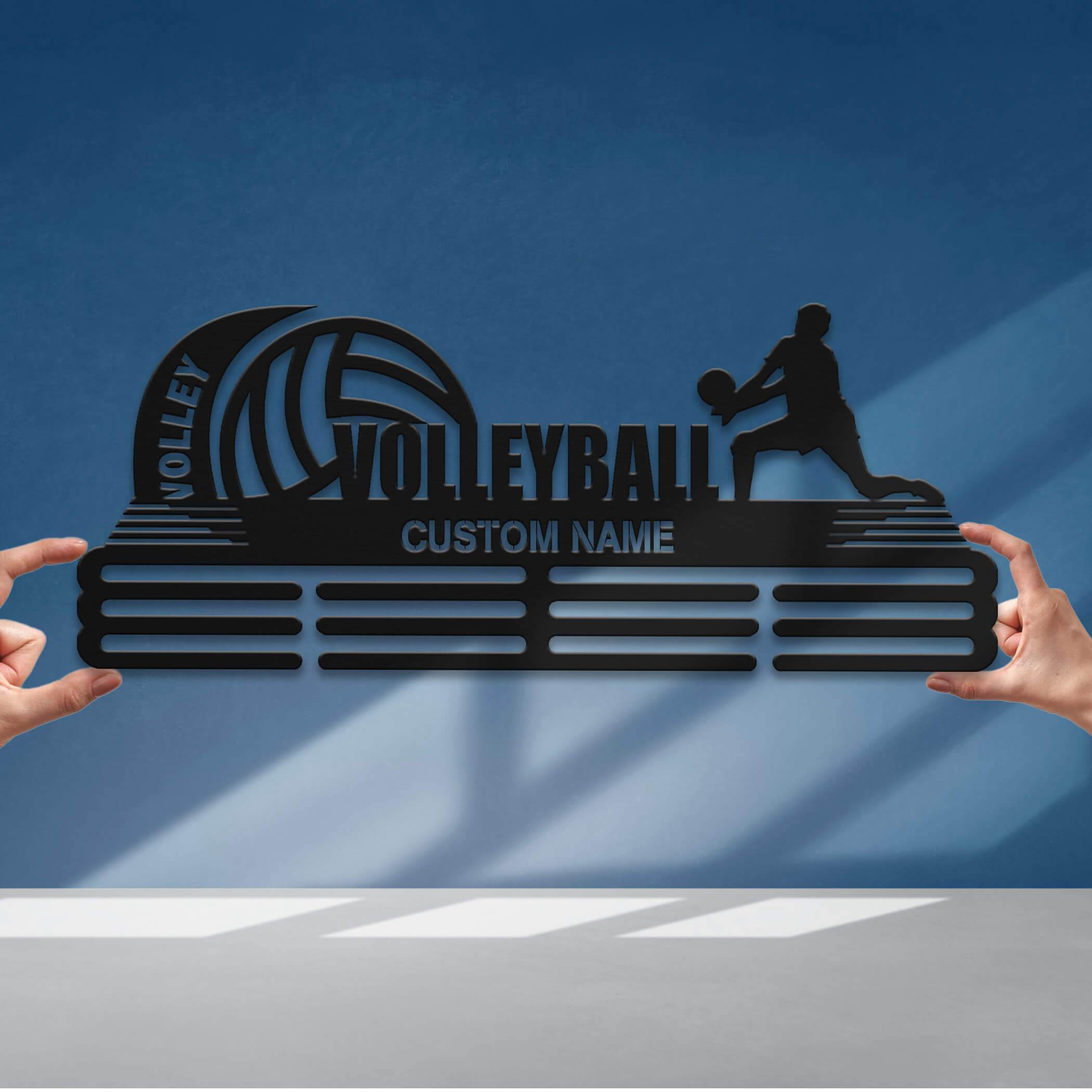 Personalized Volleyball Medal Holder – Stainless Steel Wall Rack for Displaying Awards - Champion Hanger