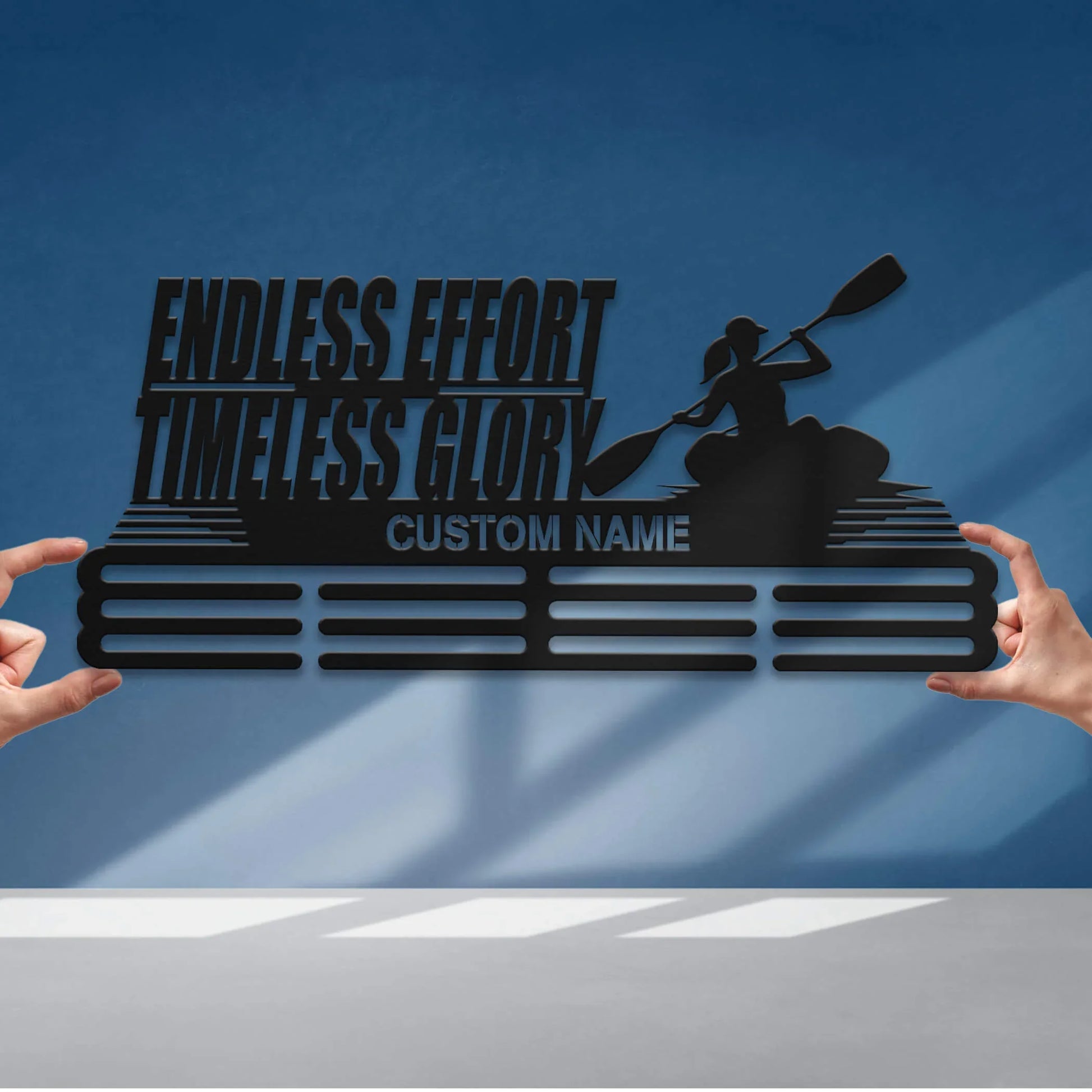 Personalized Stainless Steel Kayak Medal Hanger – Custom Medal Display Rack with Quote “Endless Effort Timeless Glory” | ChampionHanger - Champion Hanger