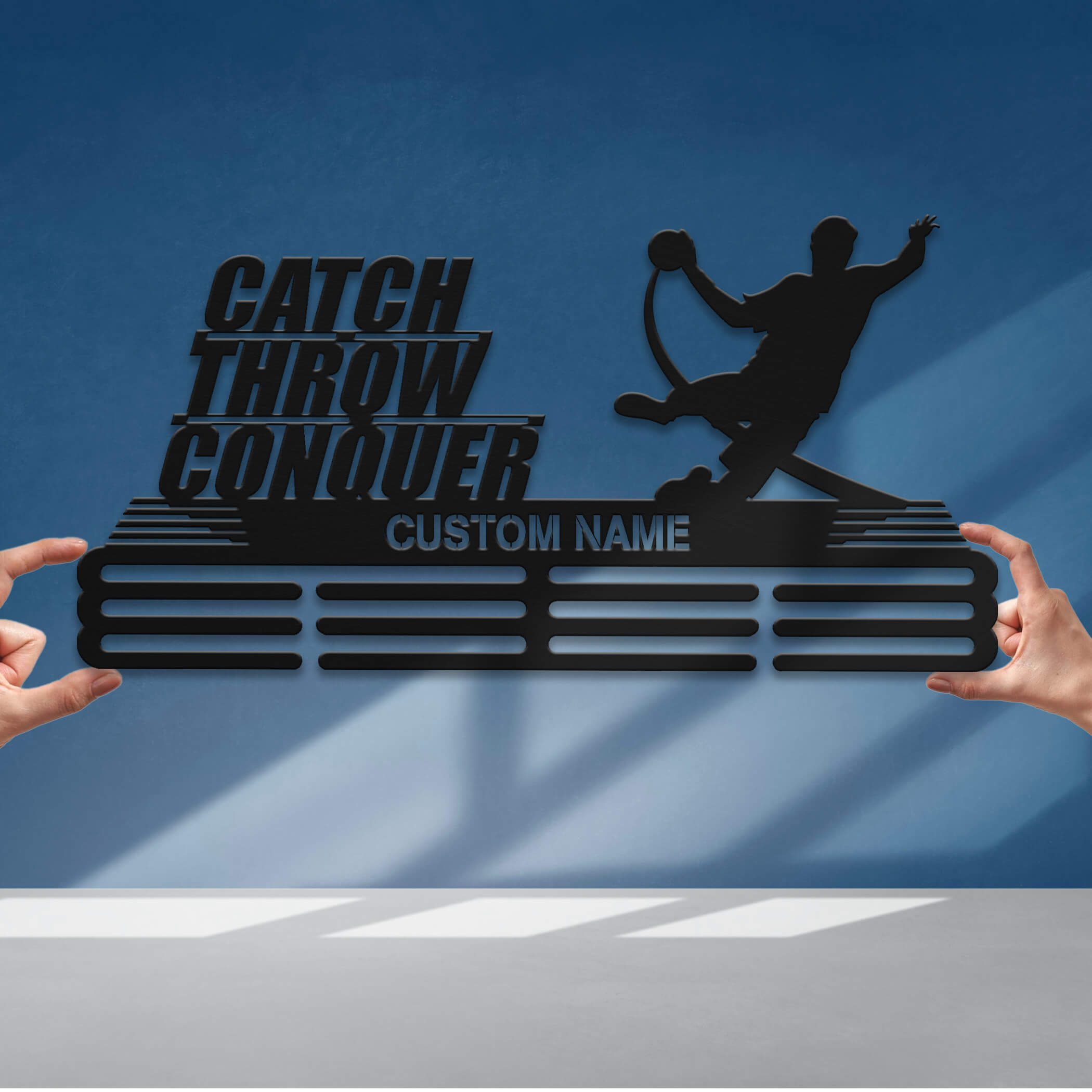 Personalized Handball Medal Hanger – Stainless Steel Medal Holder with Custom Name & “Catch Throw Conquer” Quote | ChampionHanger