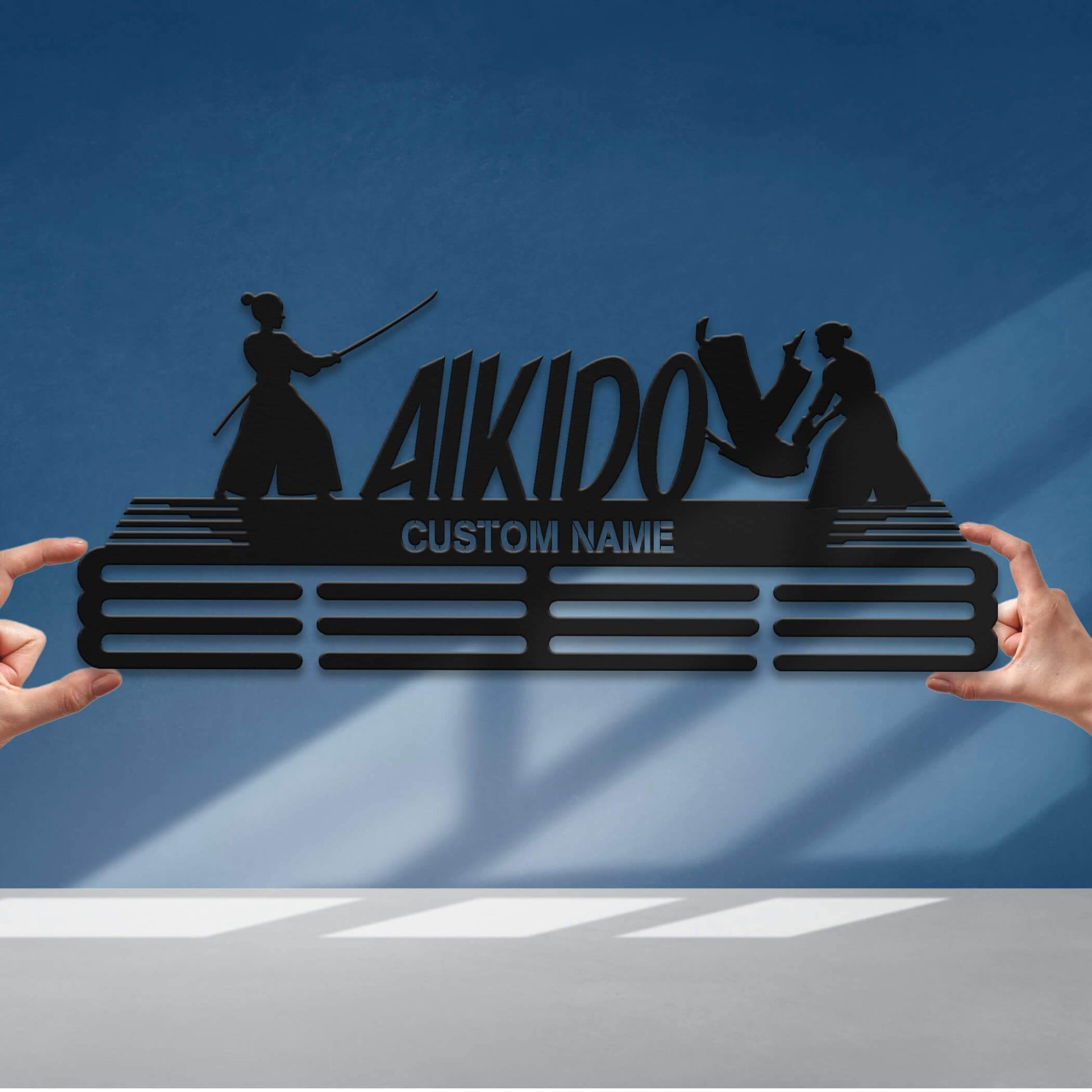 Personalized Aikido Medal Holder – Stainless Steel Wall Rack for Displaying Aikido Awards - Champion Hanger
