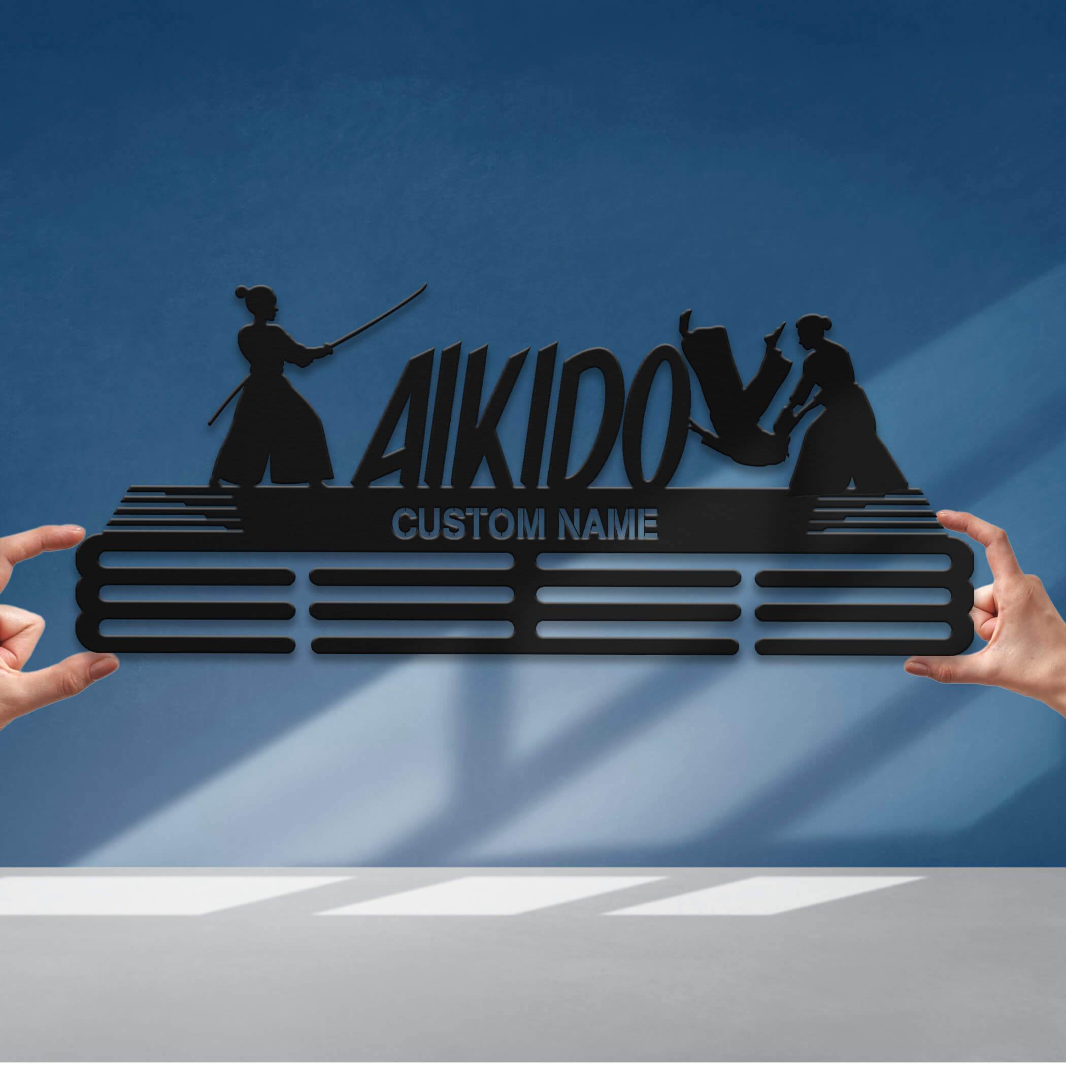 Personalized Aikido Medal Holder – Stainless Steel Wall Rack for Displaying Aikido Awards - Champion Hanger
