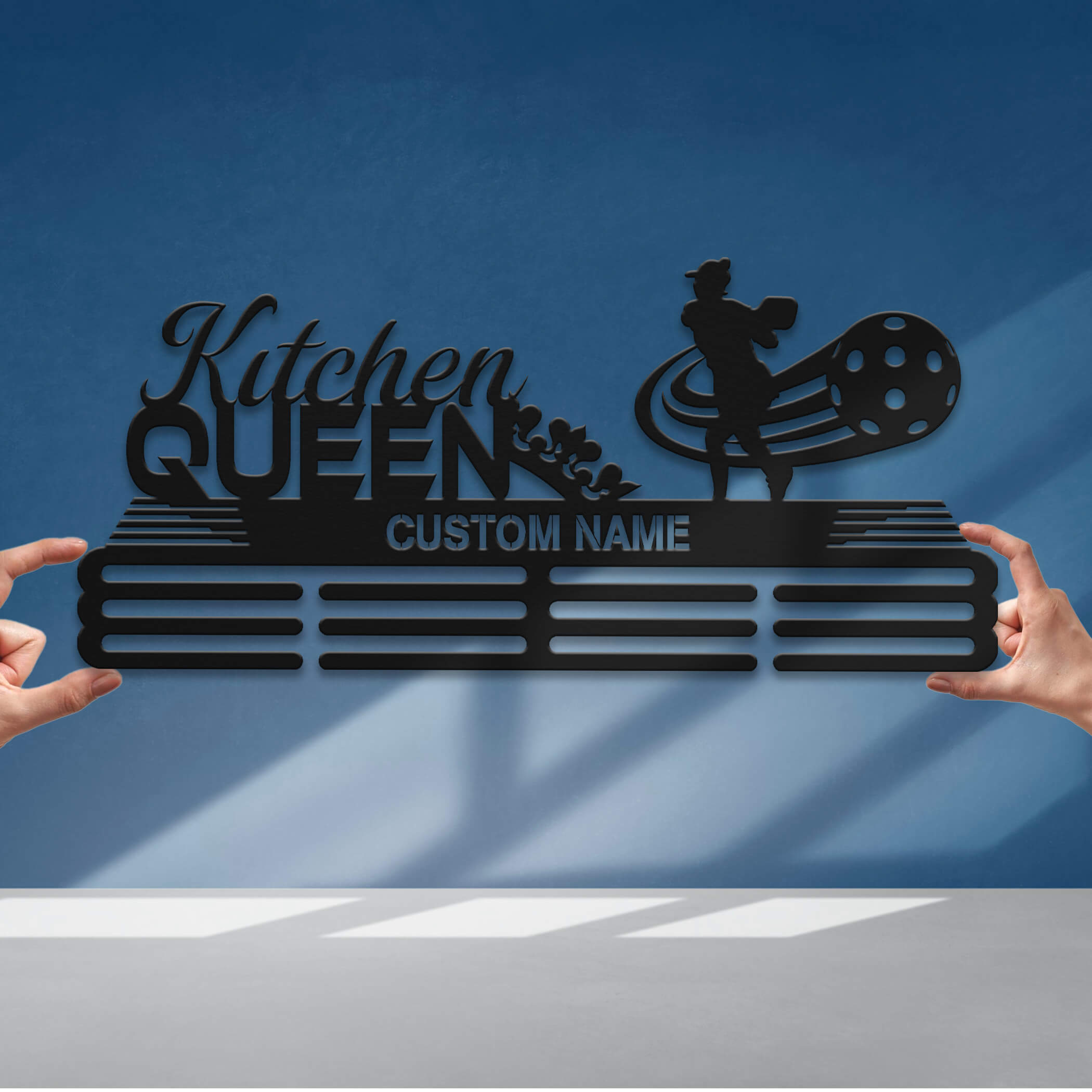 Personalized Pickleball Medal Hanger – Stainless Steel Wall Rack with “Kitchen Queen” & “Kitchen King” Quotes | ChampionHanger