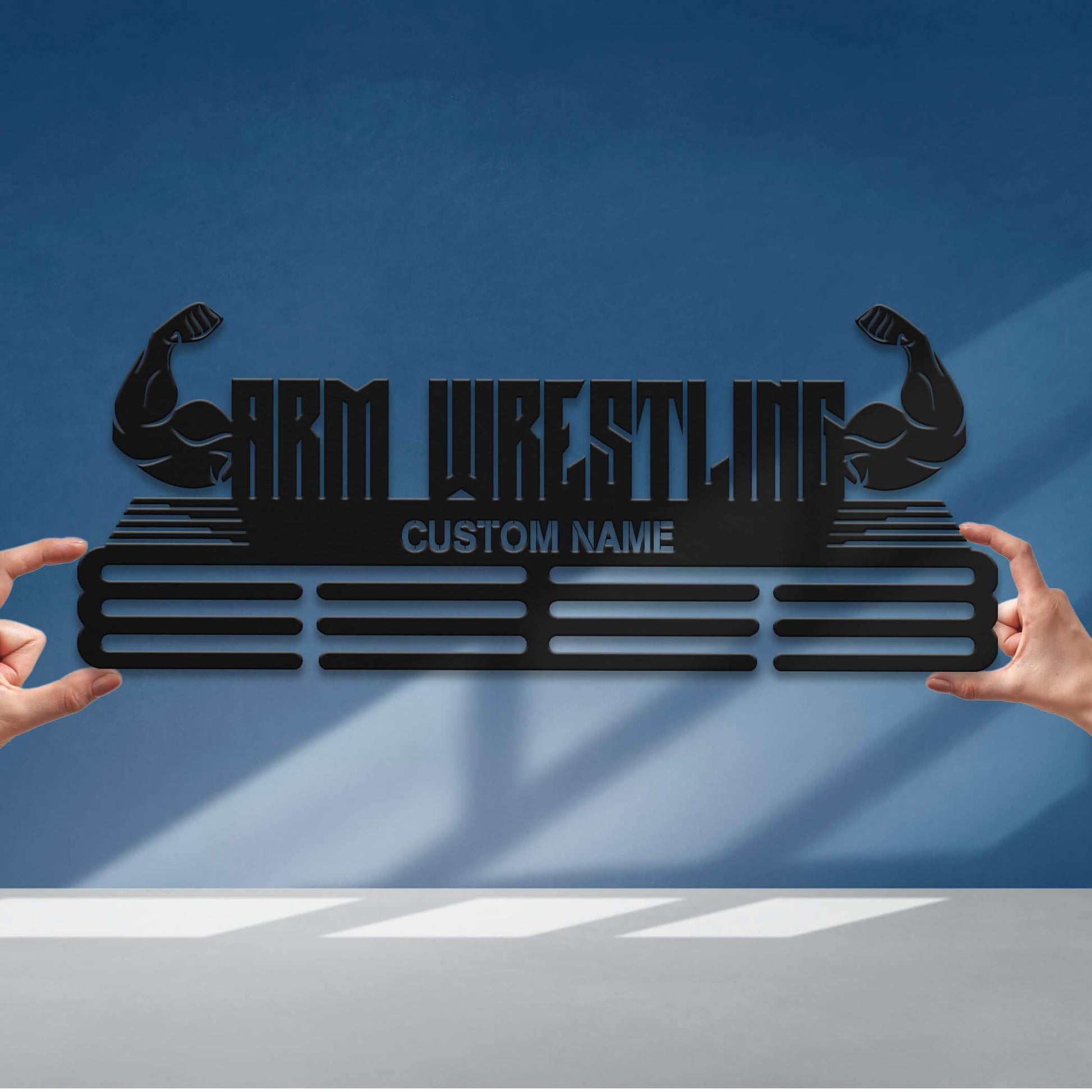 Personalized Arm Wrestling Medal Holder – Custom Metal Wall Rack for Displaying Awards and Medals - Champion Hanger