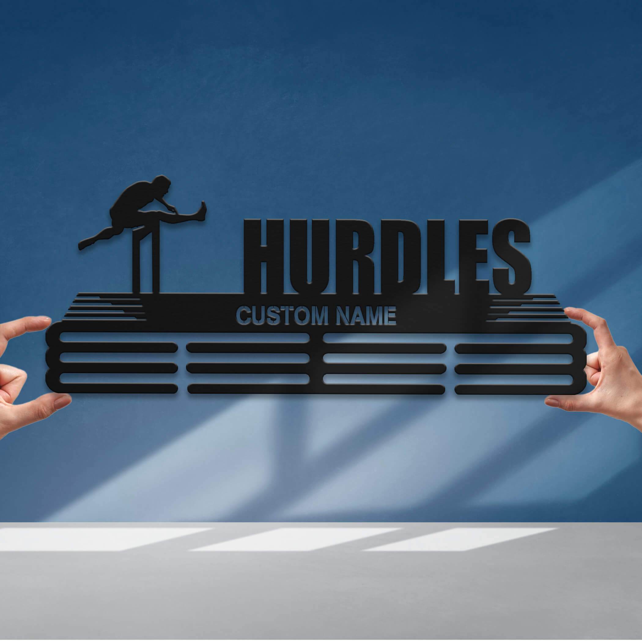 Hurdles Medal Hanger – Personalized Metal Medal Holder – Stainless Steel Wall Display Rack for Track & Field Awards - Champion Hanger