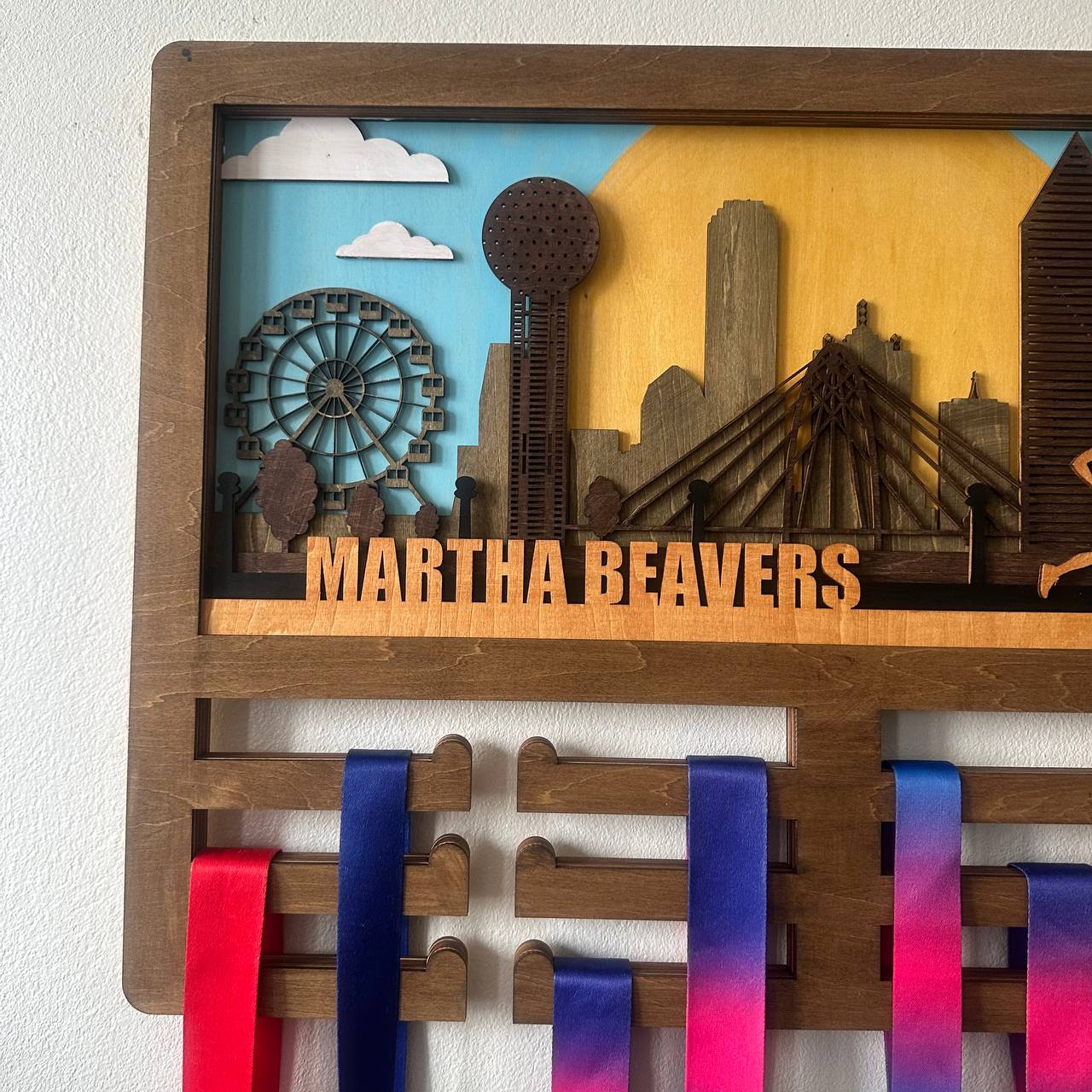 Custom Wooden Medal Hanger for Runners & Cyclists | Dallas City Design | Personalized Display by ChampionHanger