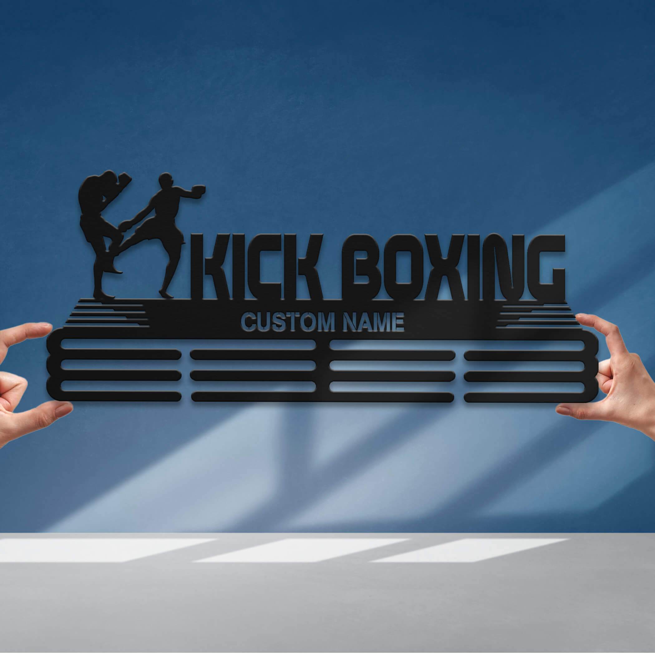 Personalized Kickboxing Medal Holder – Stainless Steel Wall Rack for Kickboxing Awards and Medals - Champion Hanger
