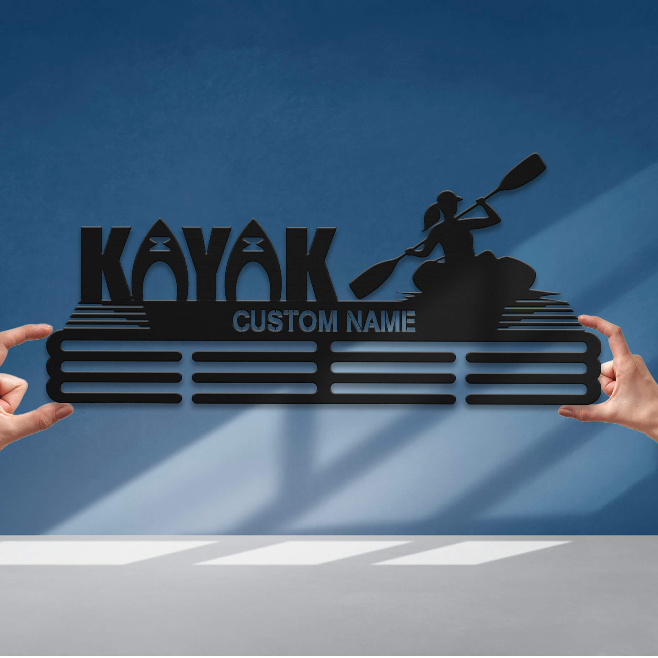 Personalized Kayak Medal Hanger – Stainless Steel Medal Holder with Custom Name | ChampionHanger