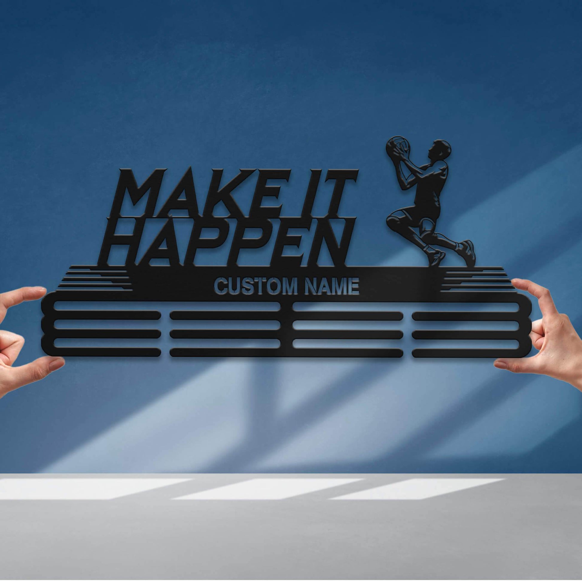 Make it Happen Basketball Medal Display Rack – Stainless Steel Personalized Medal Hanger for Basketball Players - Champion Hanger